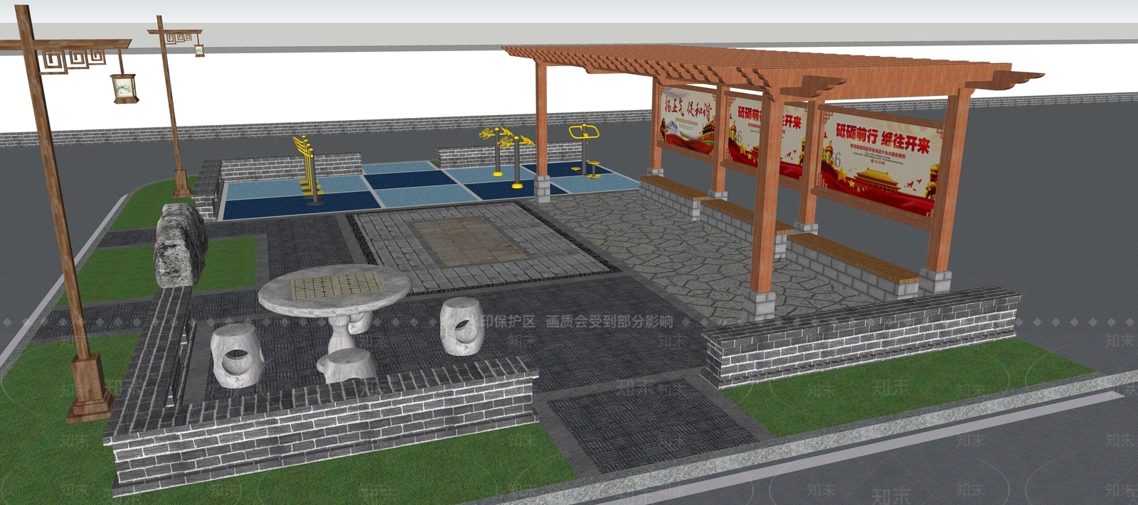 新中式乡村广场SU模型下载【ID:1161372341】