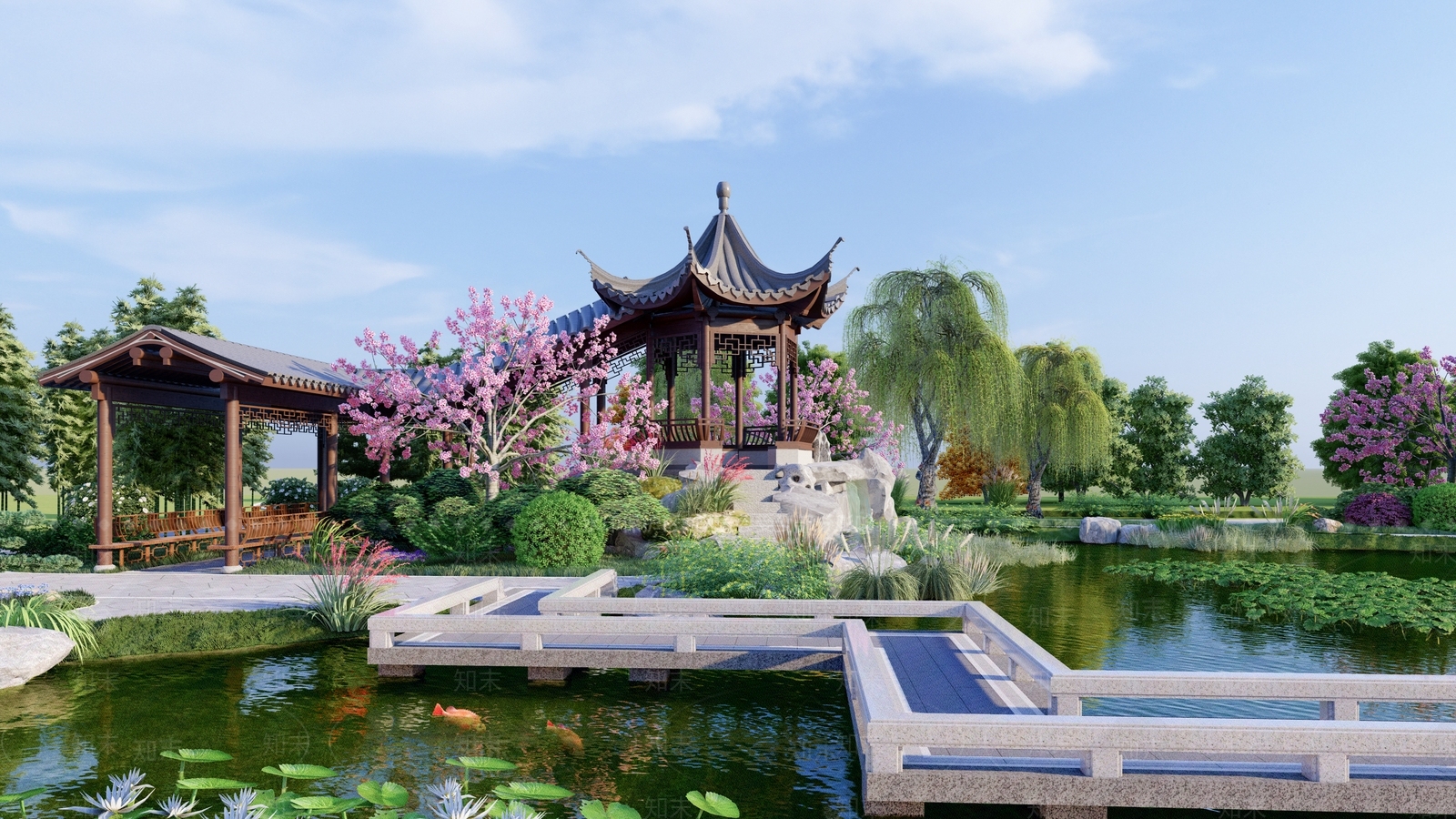 新中式园林小公园SU模型下载【ID:1161372792】