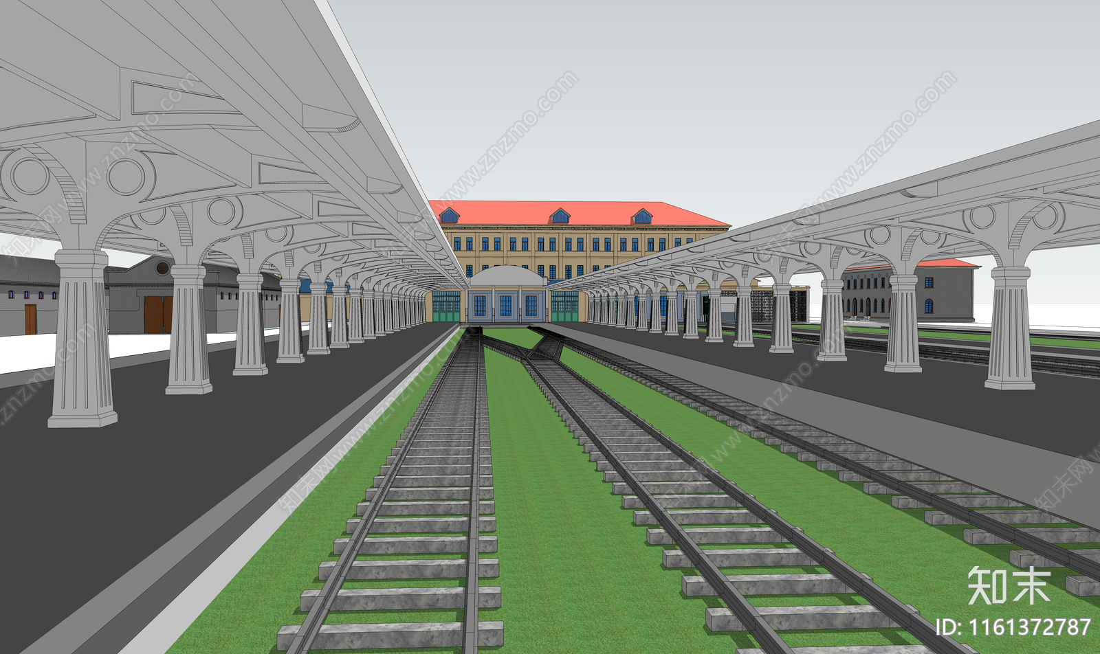 新中式民国风老火车站SU模型下载【ID:1161372787】