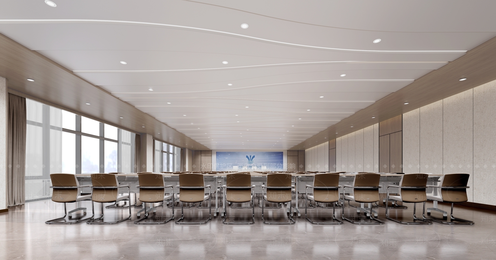 现代水元素波纹吊顶会议室SU模型下载【ID:1161375180】