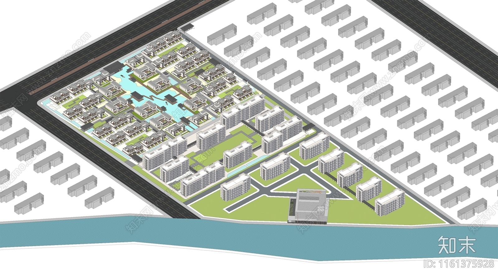 新中式小区建筑SU模型下载【ID:1161375928】