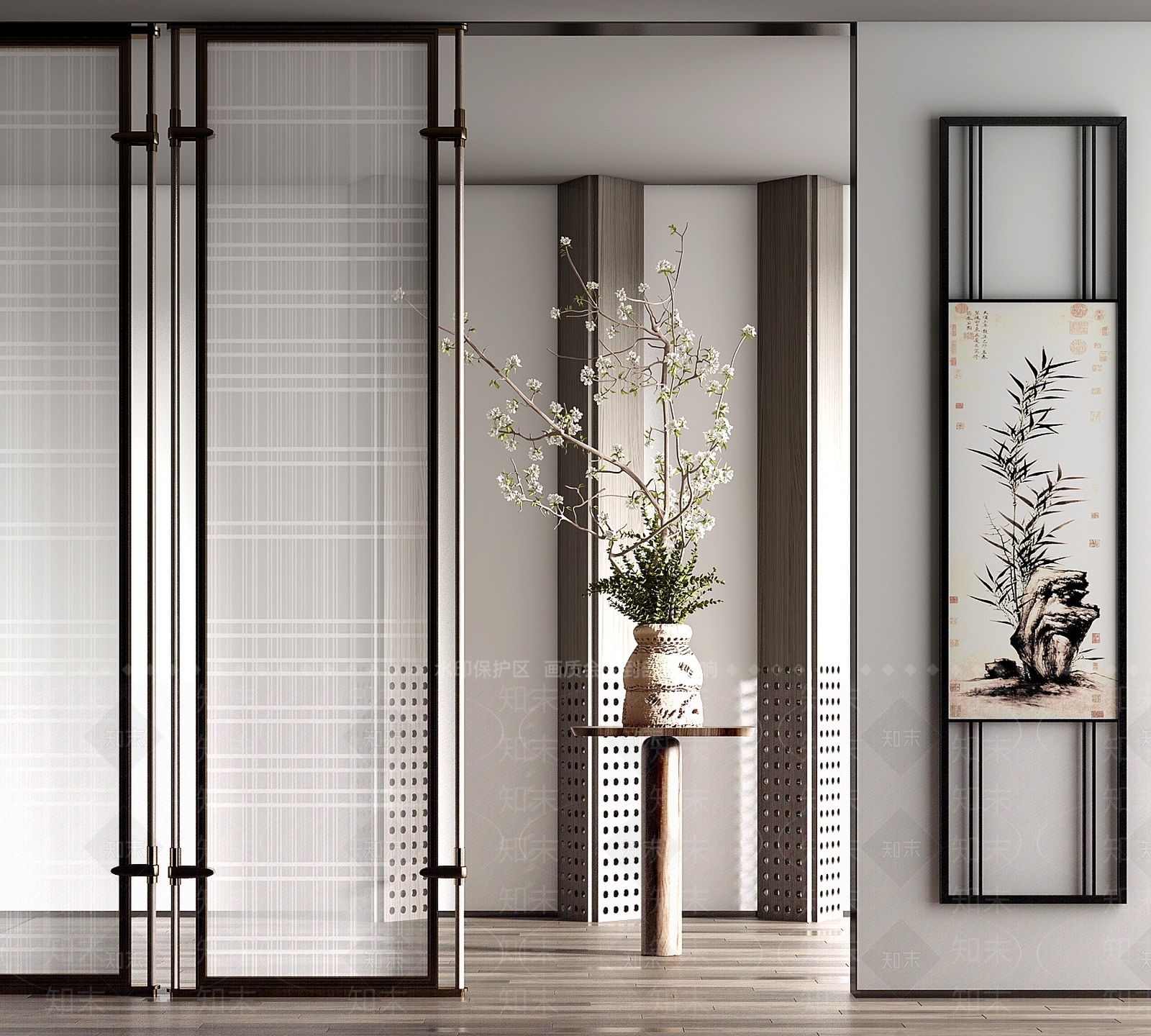 现代陶罐花瓶花艺SU模型下载【ID:1161381674】