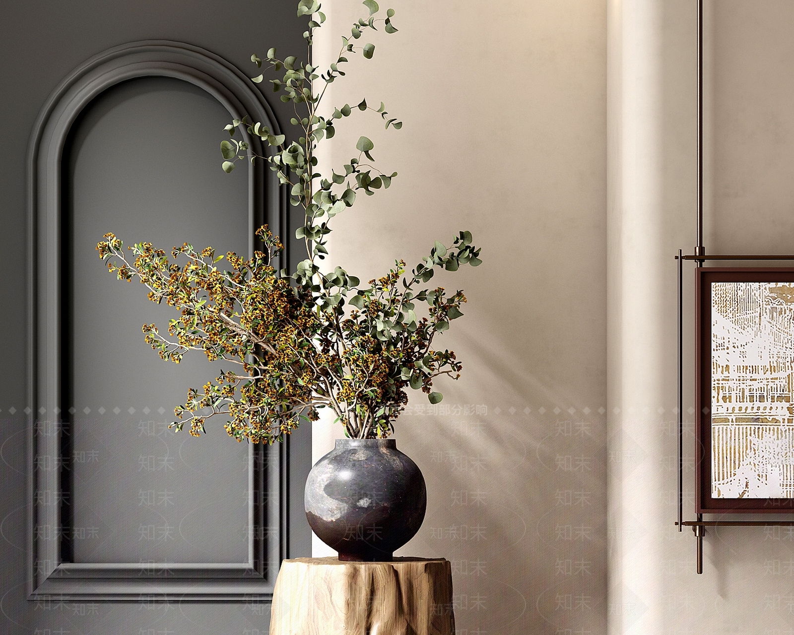 新中式陶罐花瓶花艺SU模型下载【ID:1161385864】