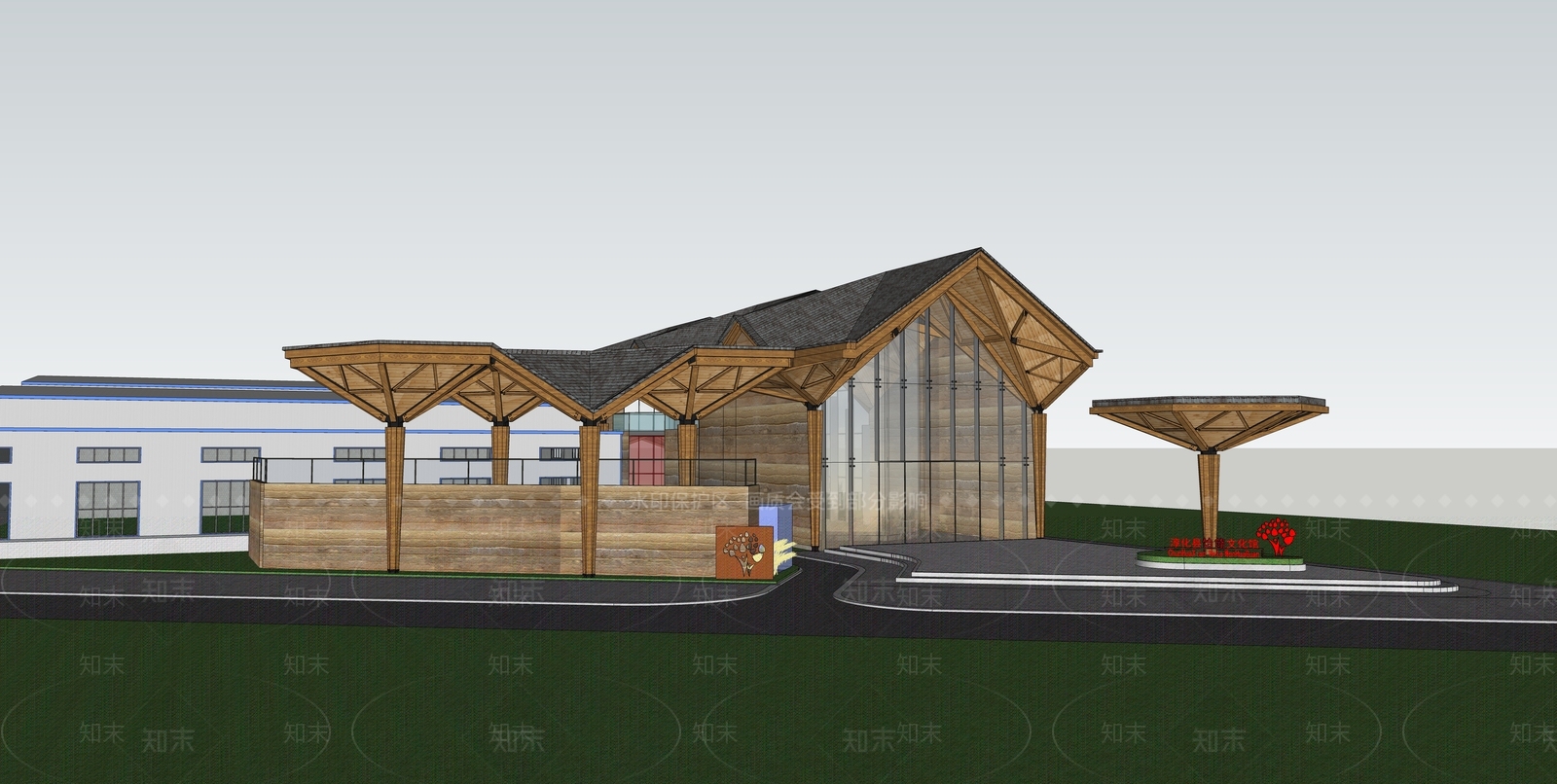 新中式展览馆建筑SU模型下载【ID:1161387708】