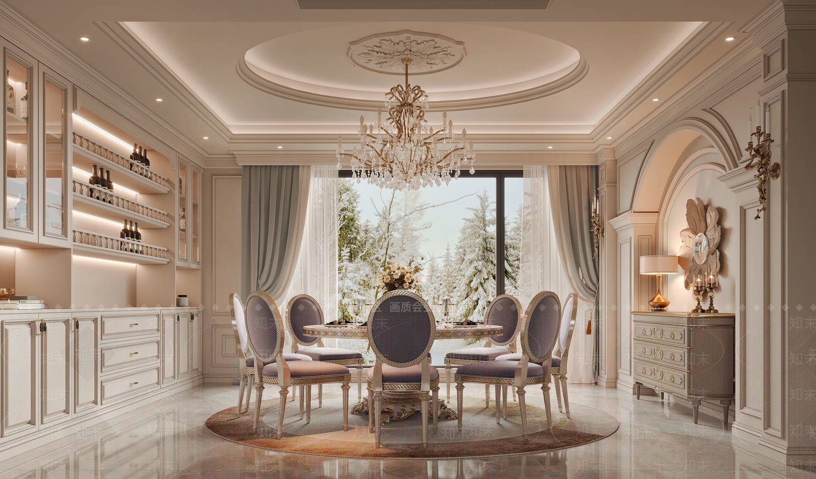 简欧别墅餐厅3D模型下载【ID:1161389783】