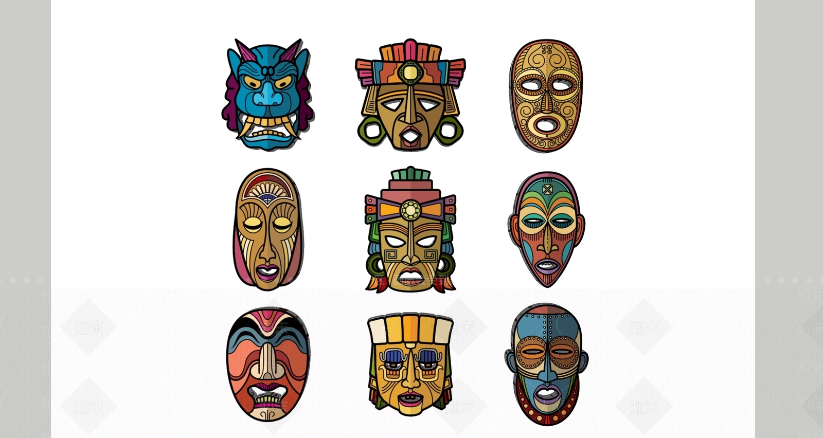 2D现代图腾面具剪影3D模型下载【ID:1161394646】