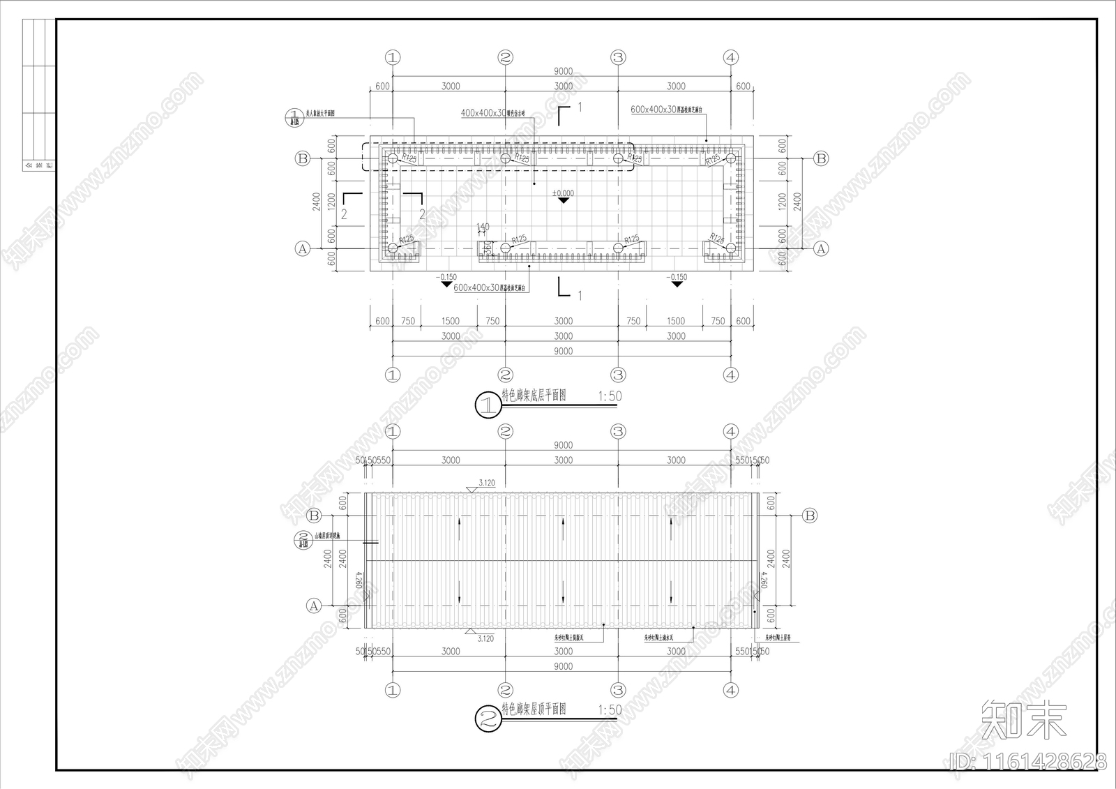 仿古廊架全套详图cad施工图下载【ID:1161428628】