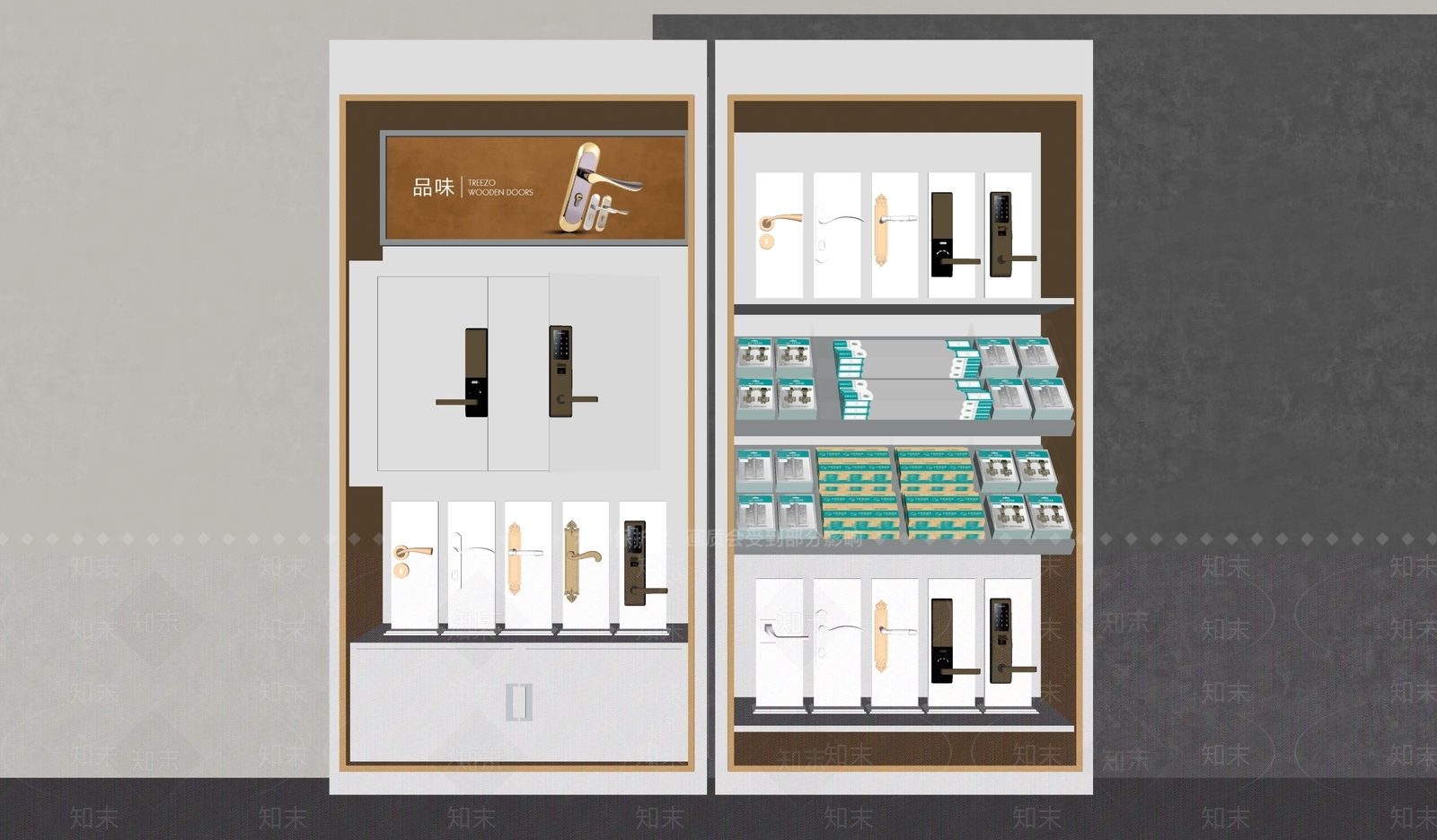 现代五金门锁展示柜SU模型下载【ID:1161442119】