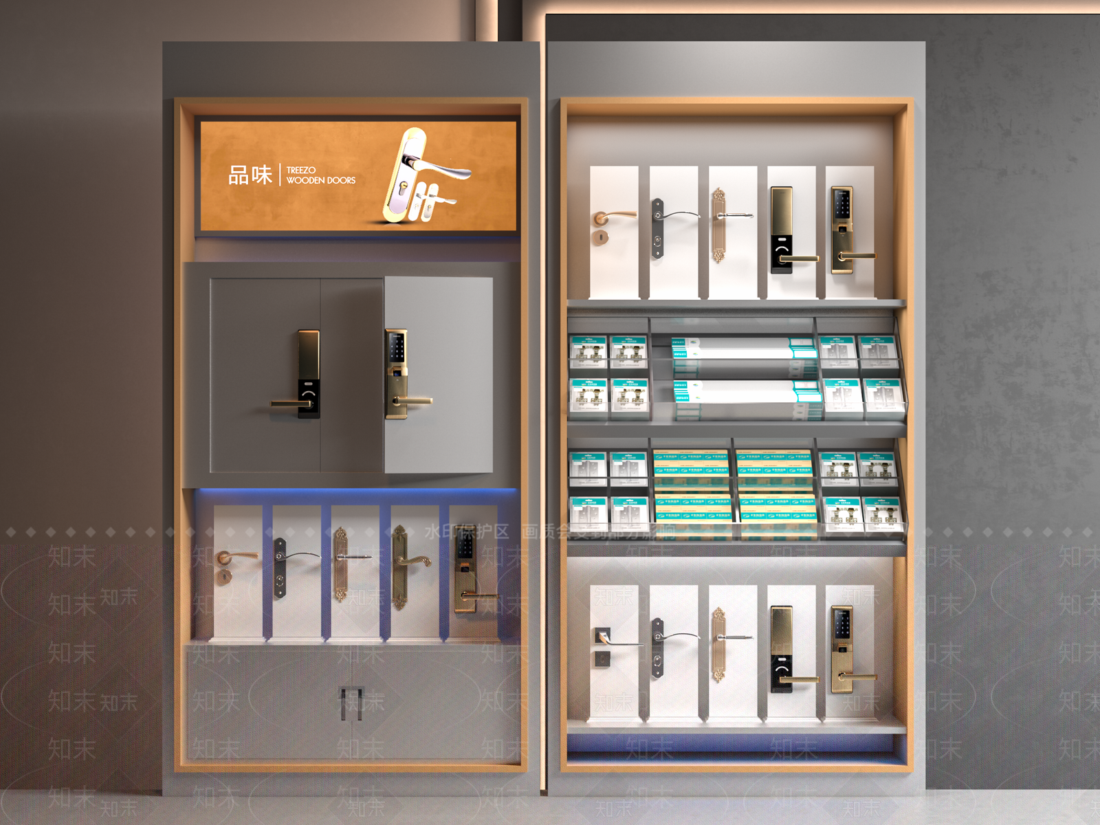 现代五金门锁展示柜SU模型下载【ID:1161442119】