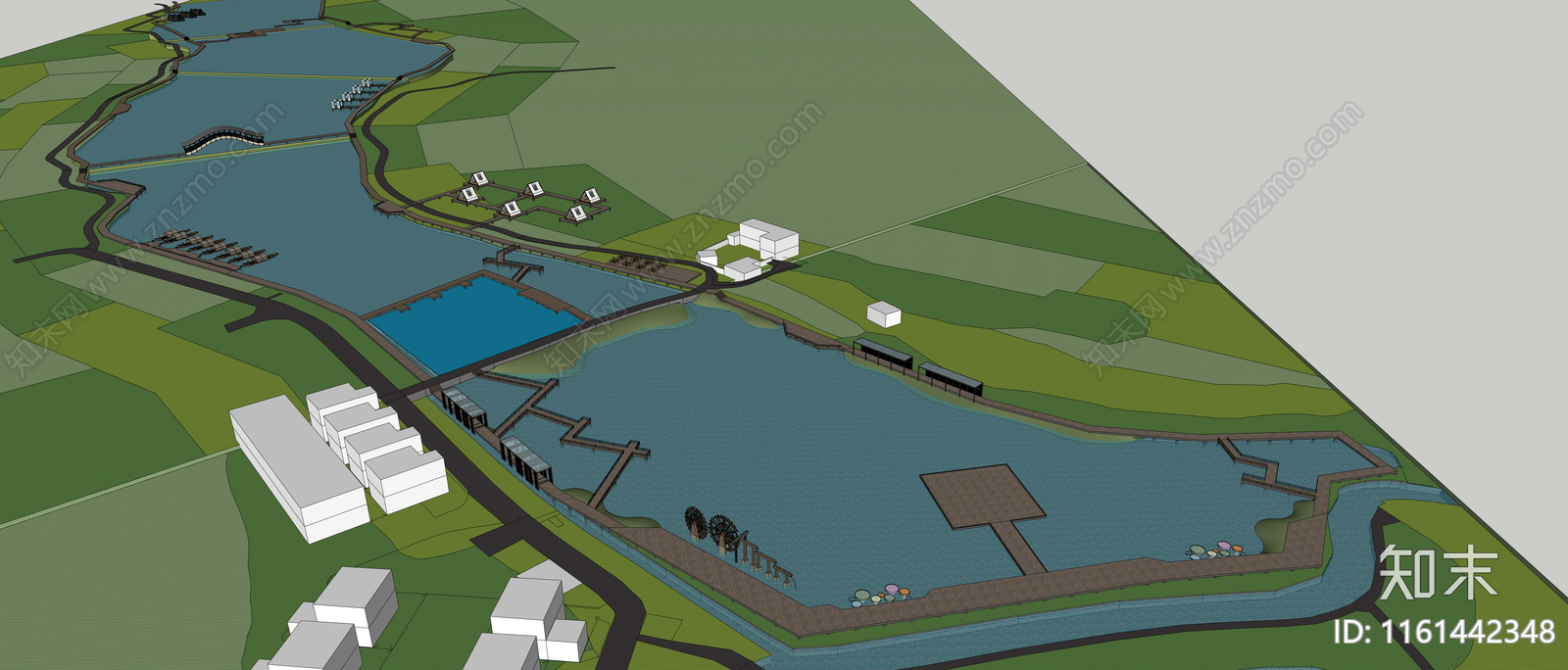 现代乡村荷塘景观SU模型下载【ID:1161442348】