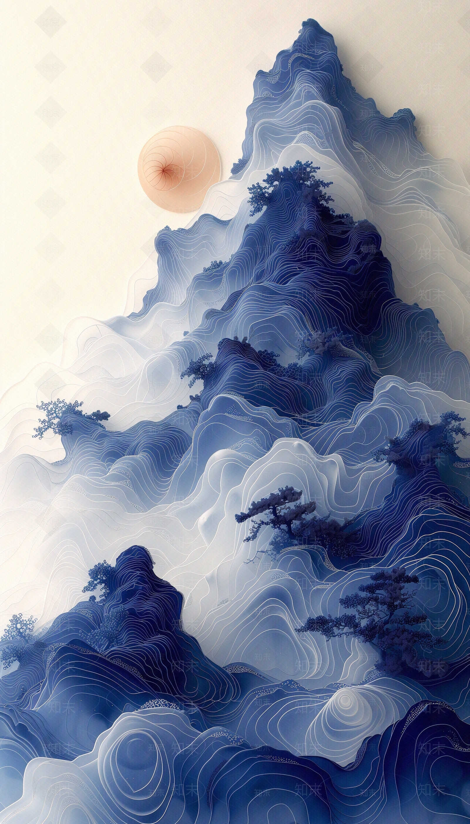 东方美学国风3D立体浮雕玉石景观山水背景壁画贴图下载【ID:1161443870】