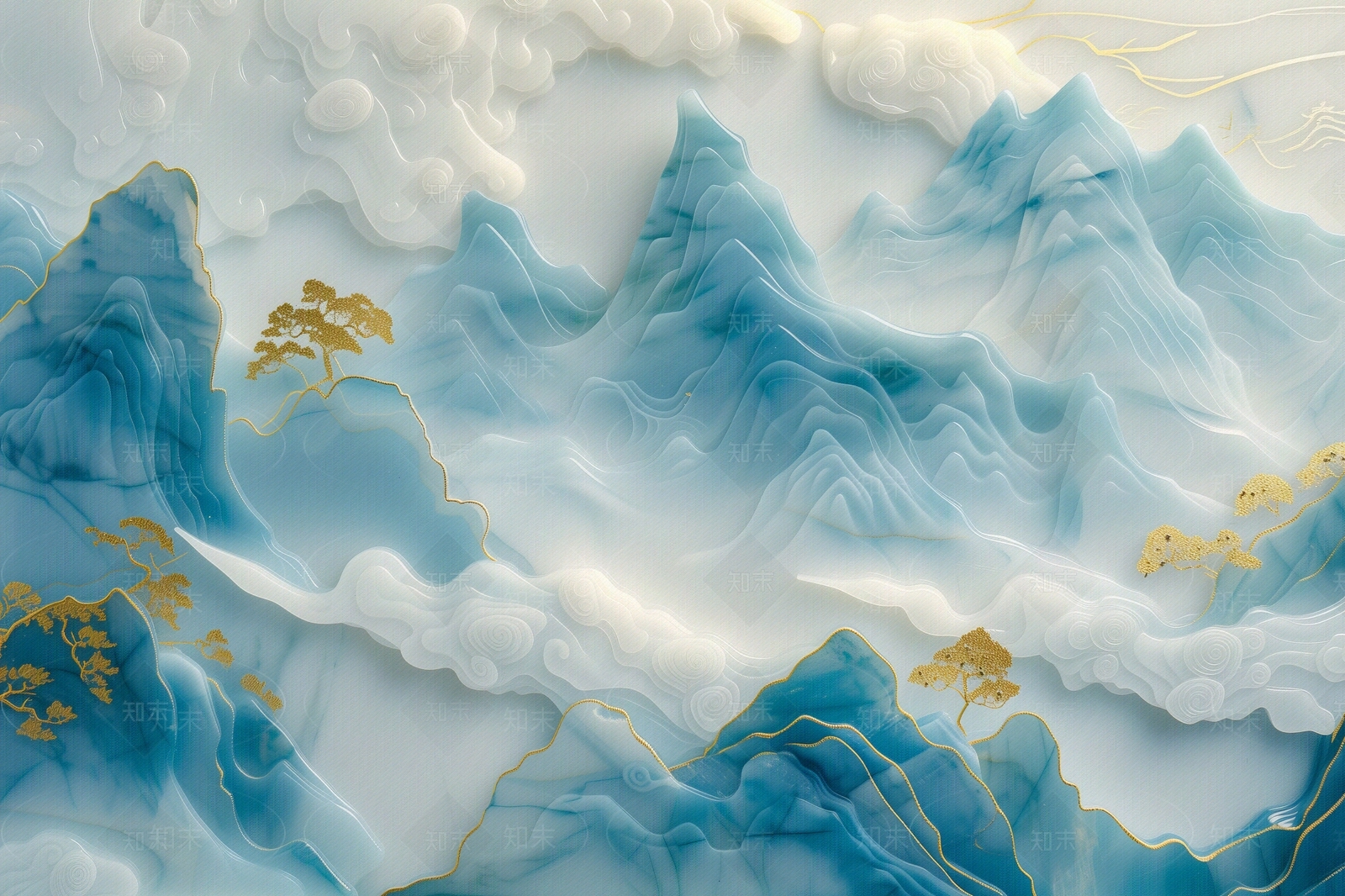 东方美学国风3D立体浮雕玉石景观山水背景壁画贴图下载【ID:1161444053】