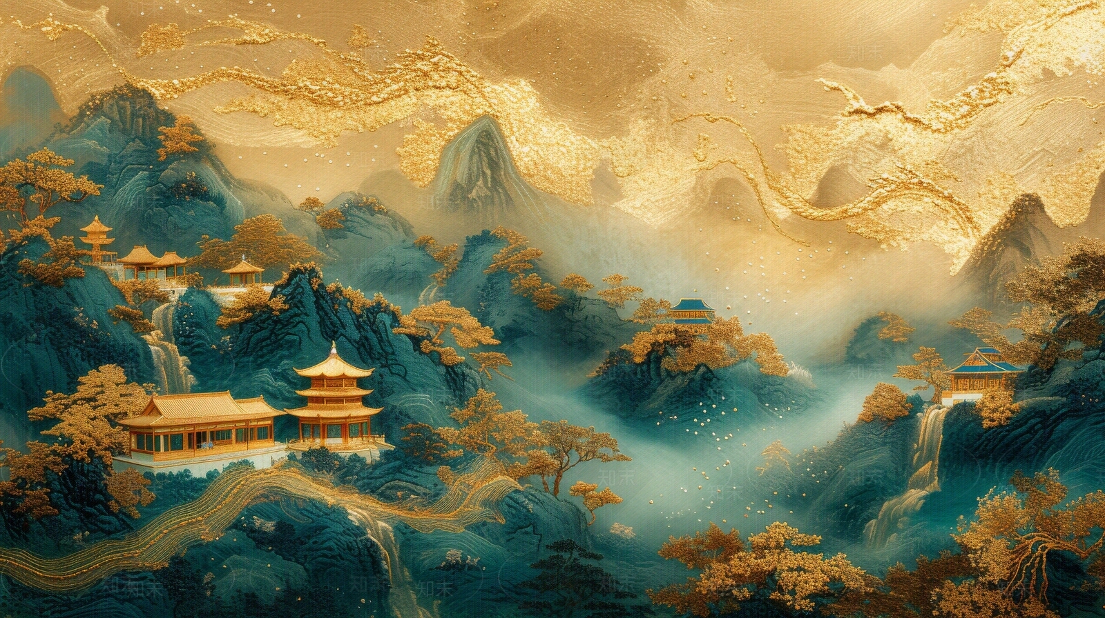 东方美学国风3D立体浮雕玉石景观山水背景壁画贴图下载【ID:1161444142】