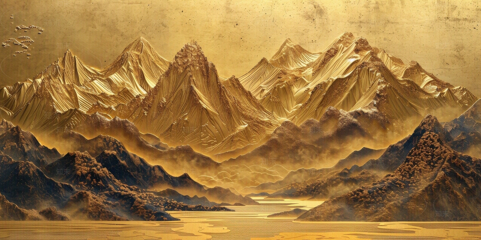 东方美学国风3D立体浮雕玉石景观山水背景壁画贴图下载【ID:1161444128】