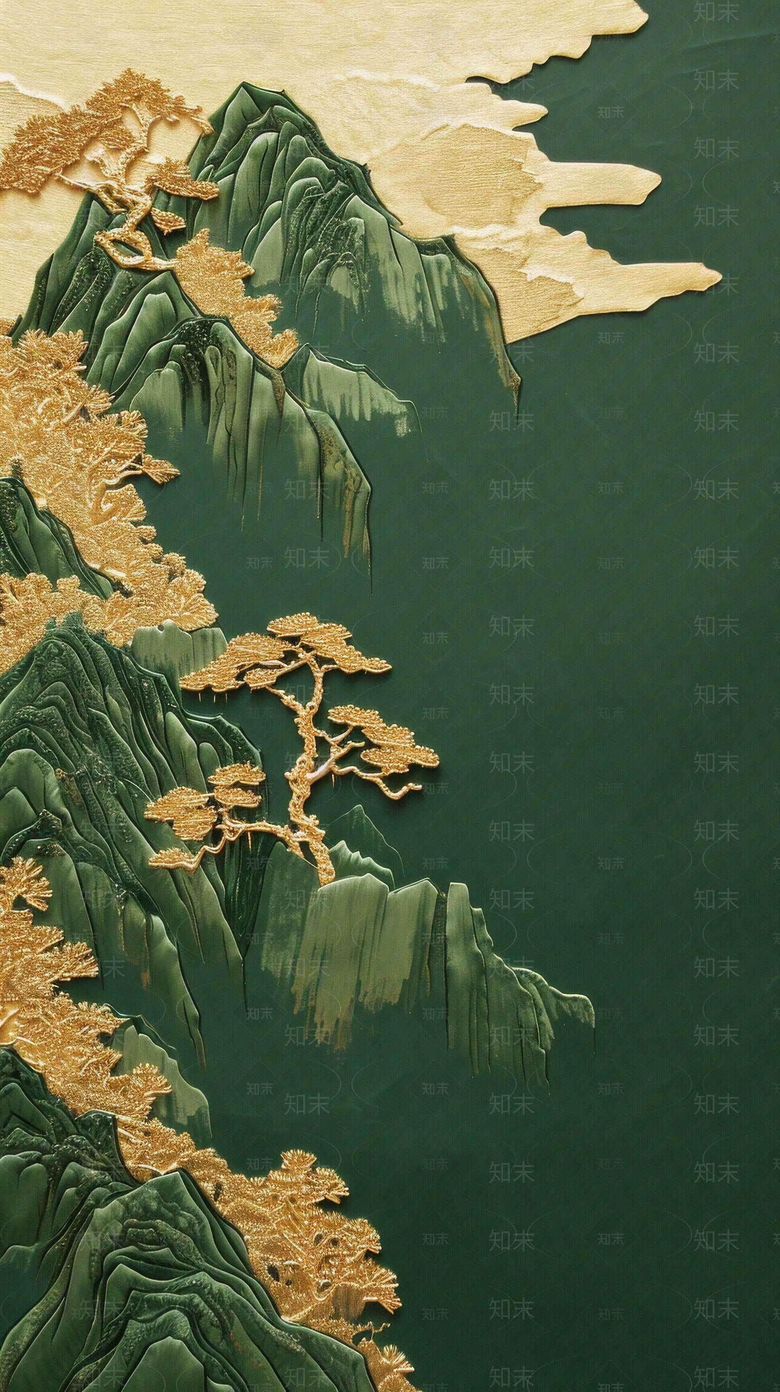 东方美学国风3D立体浮雕玉石景观山水背景壁画贴图下载【ID:1161445040】
