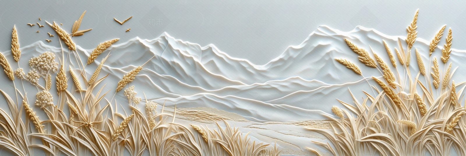 东方美学国风3D立体浮雕玉石景观山水背景壁画贴图下载【ID:1161445419】