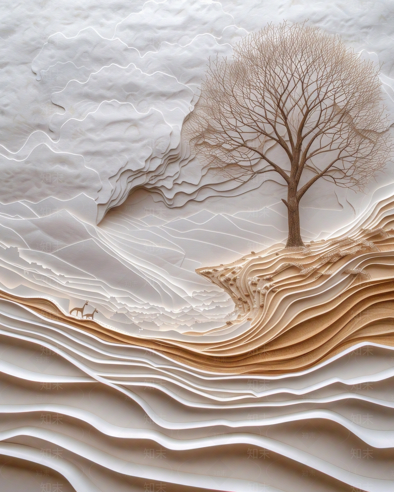 东方美学国风3D立体浮雕玉石景观山水背景壁画贴图下载【ID:1161445584】