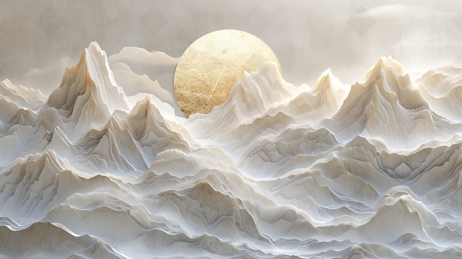 东方美学国风3D立体浮雕玉石景观山水背景壁画贴图下载【ID:1161446443】