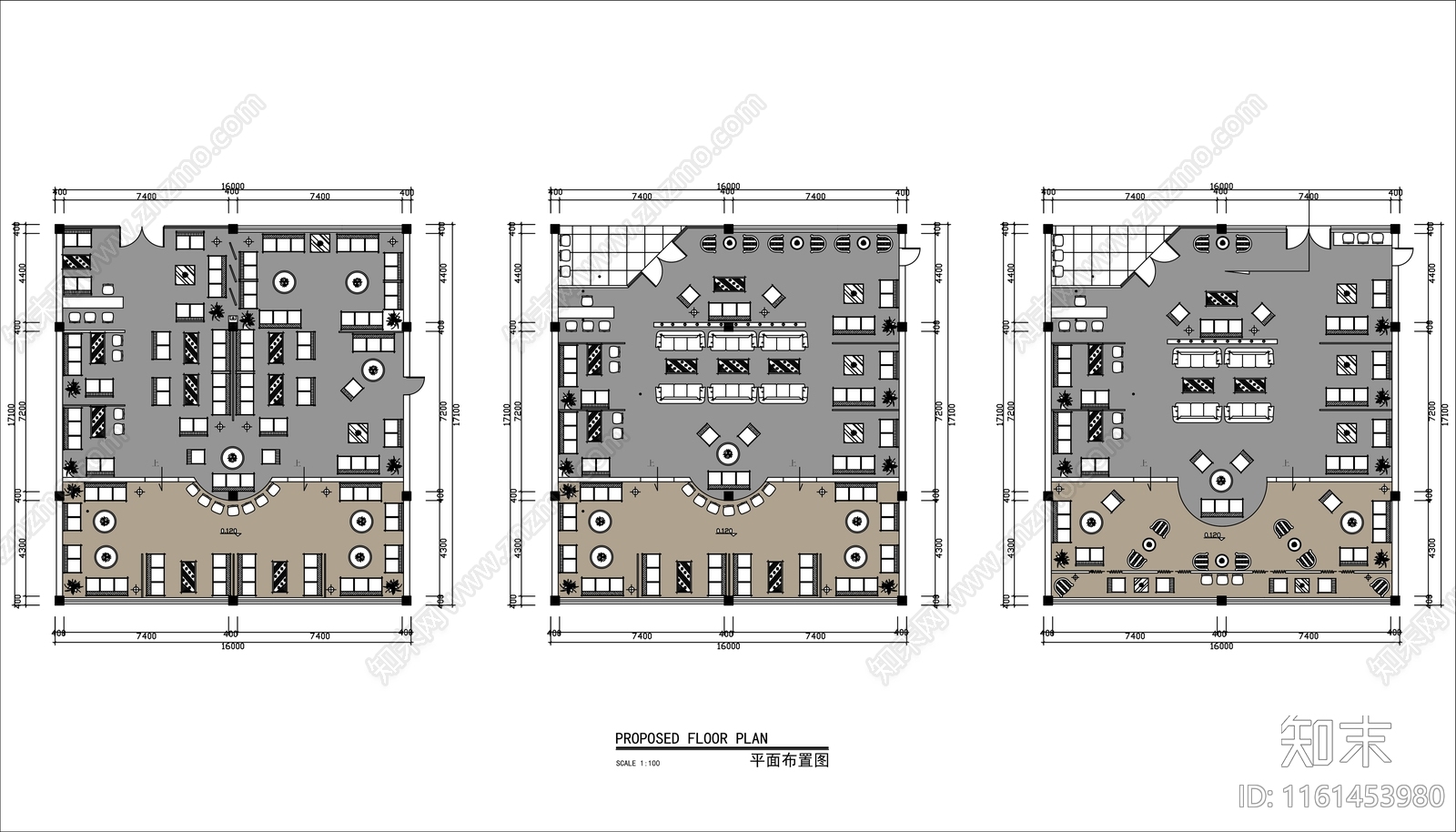 300㎡现代家具展厅平面布置图三版施工图下载【ID:1161453980】