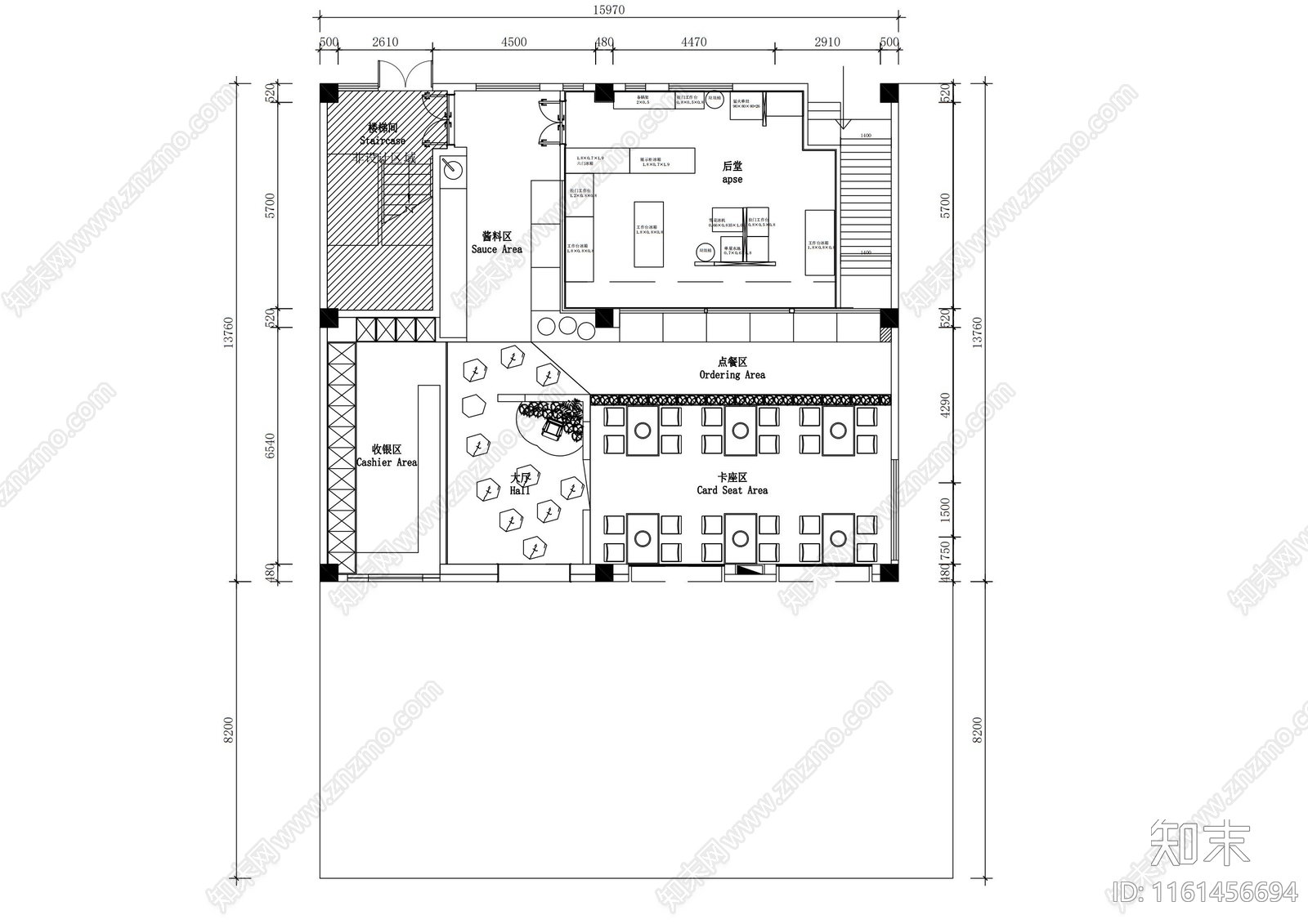 300平森林市井火锅店平面方案设计施工图下载【ID:1161456694】