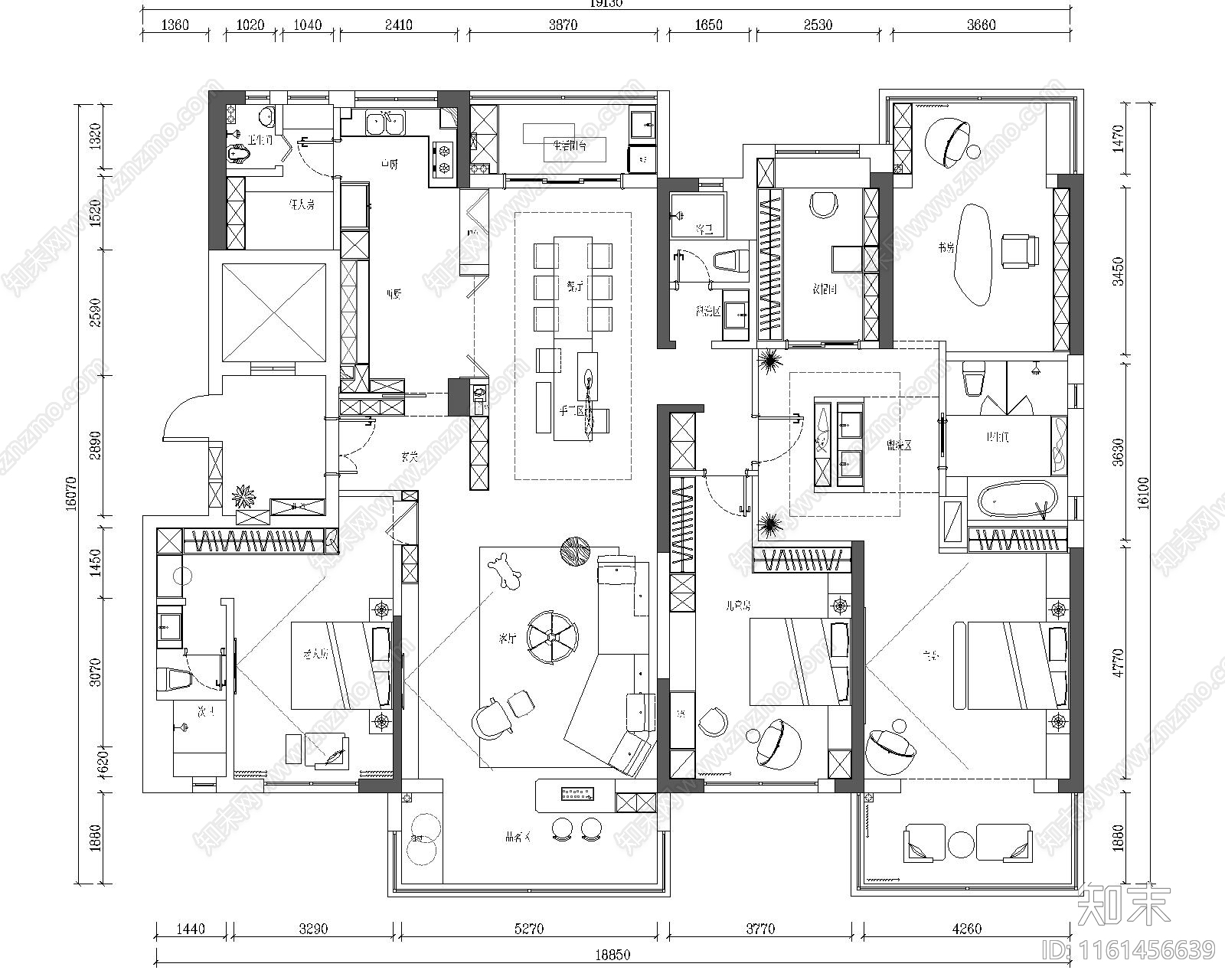 270平大平层家装平面方案cad施工图下载【ID:1161456639】