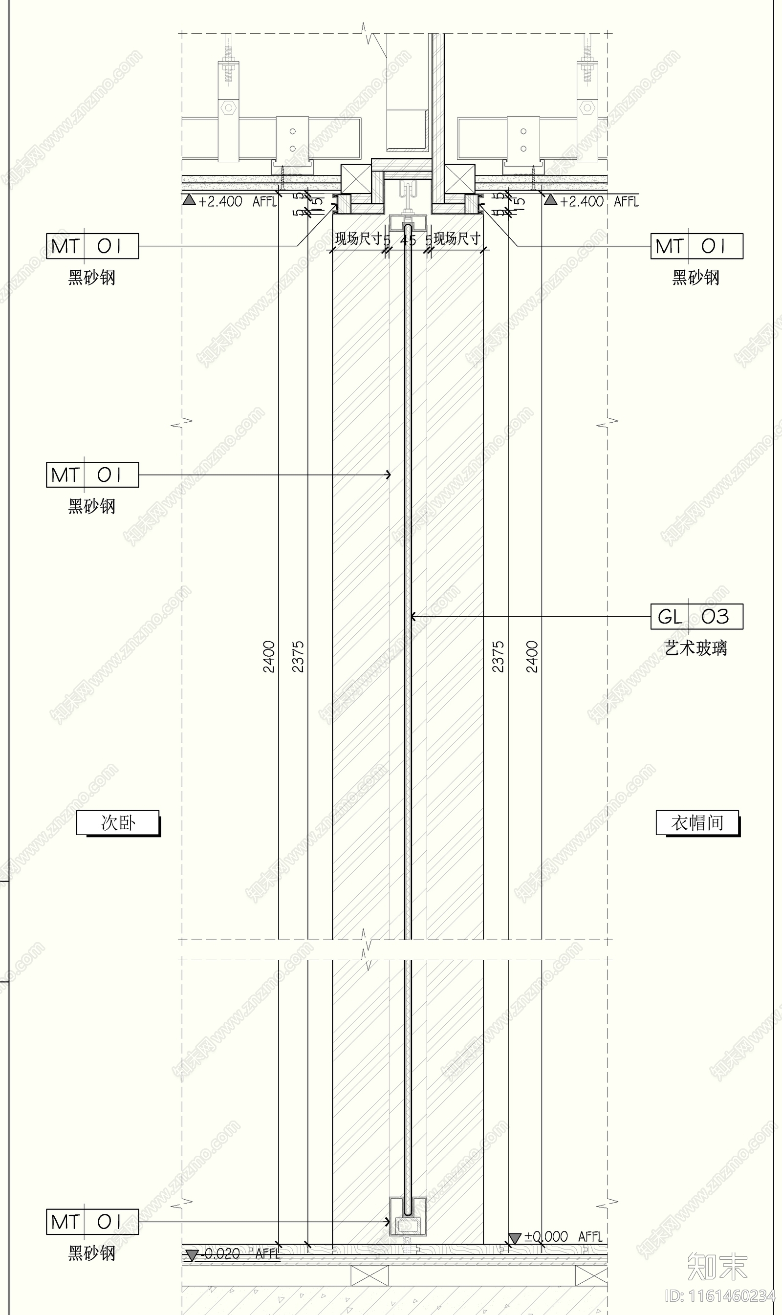 卫生间隐藏吊轨移门cad施工图下载【ID:1161460234】