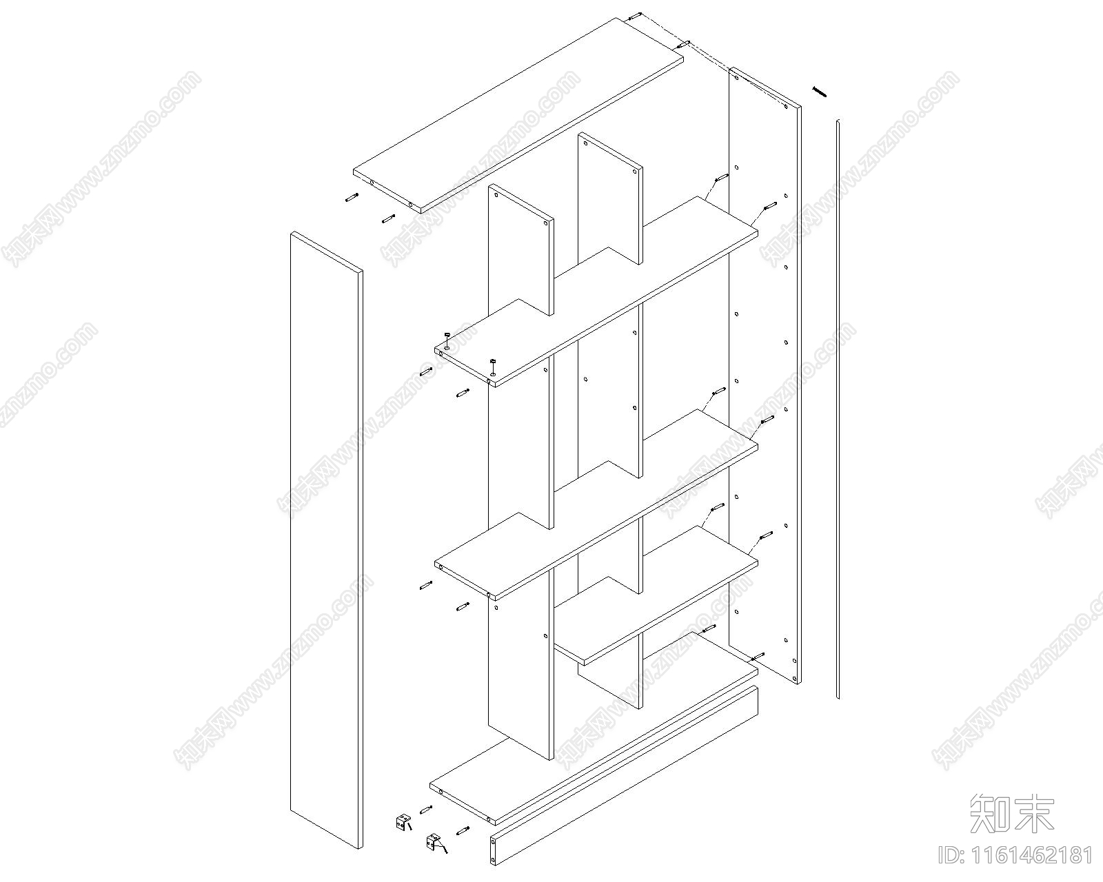现代极简书柜节点拆分图施工图下载【ID:1161462181】