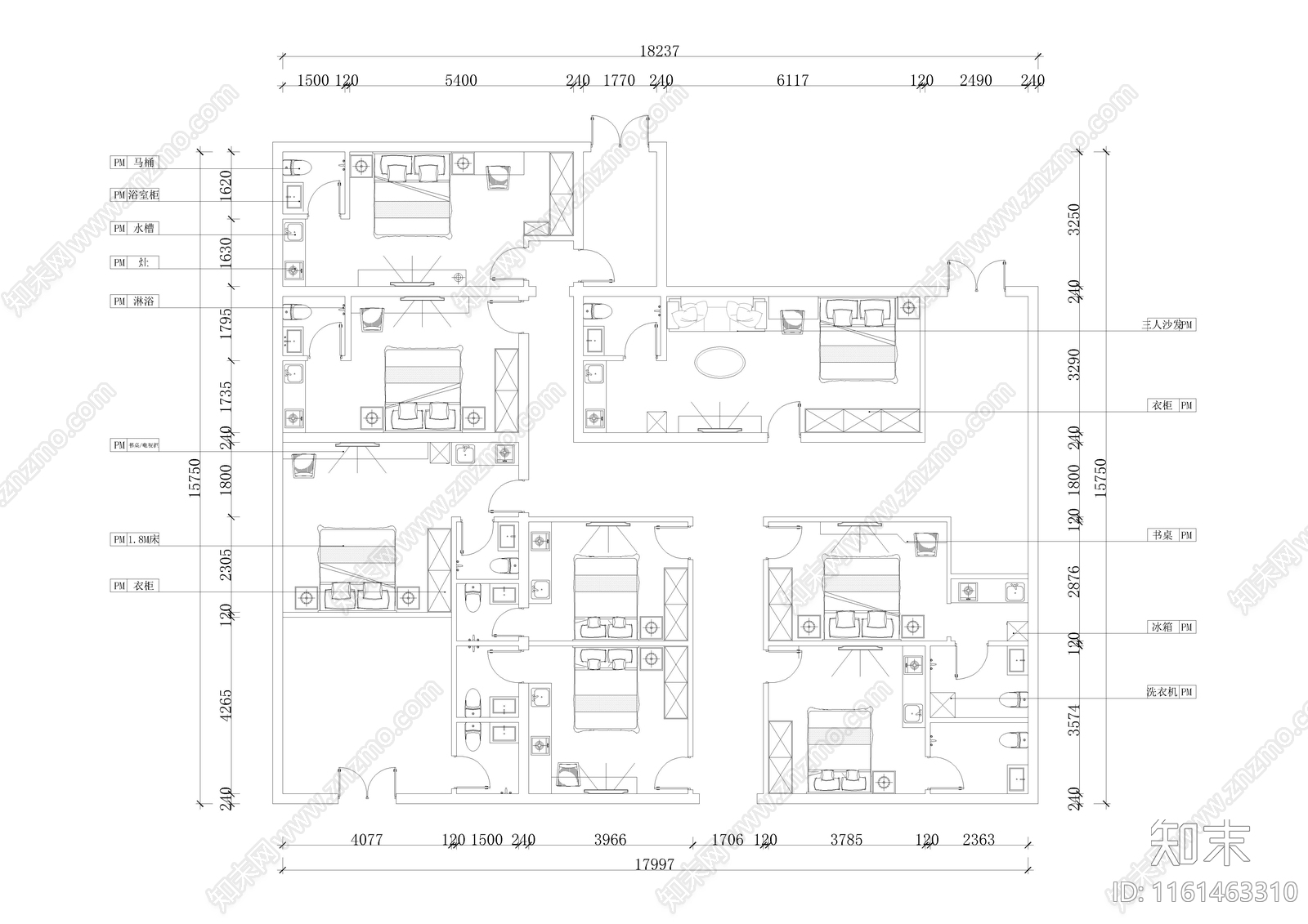 公寓平面布置图施工图下载【ID:1161463310】