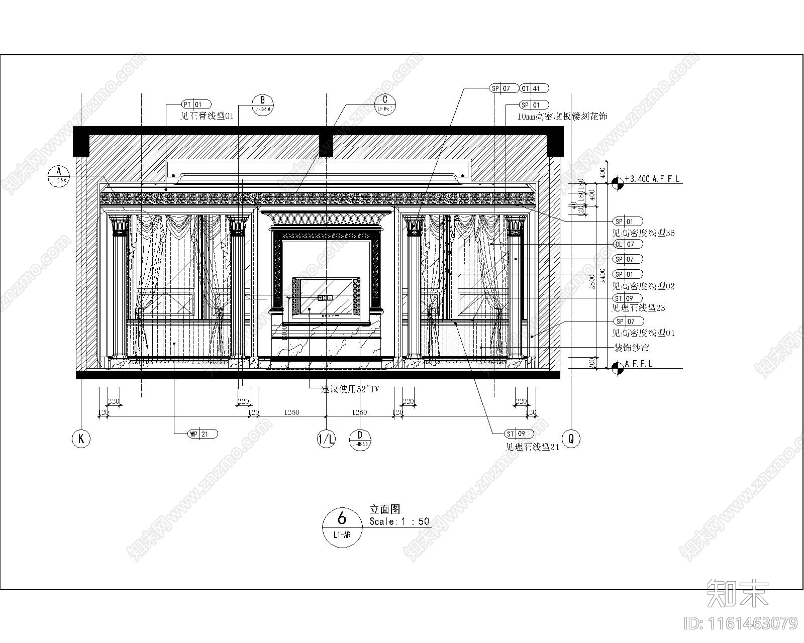 欧式大酒店总统套房全套立面cad施工图下载【ID:1161463079】