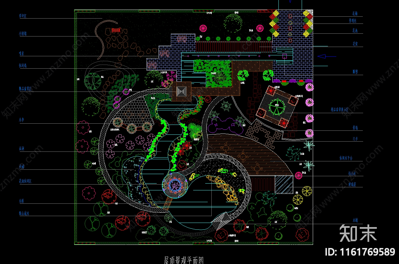 新中式屋顶花园平面设计图cad施工图下载【ID:1161769589】