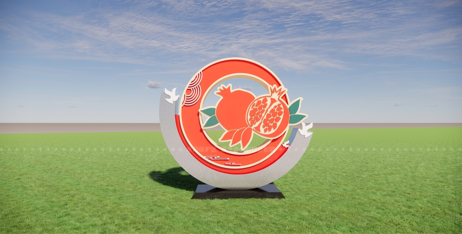 现代户外石榴雕塑小品SU模型下载【ID:1161466321】