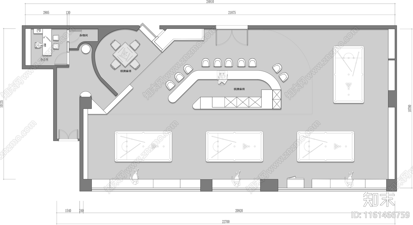 台球桌球俱乐部平面施工图下载【ID:1161466759】