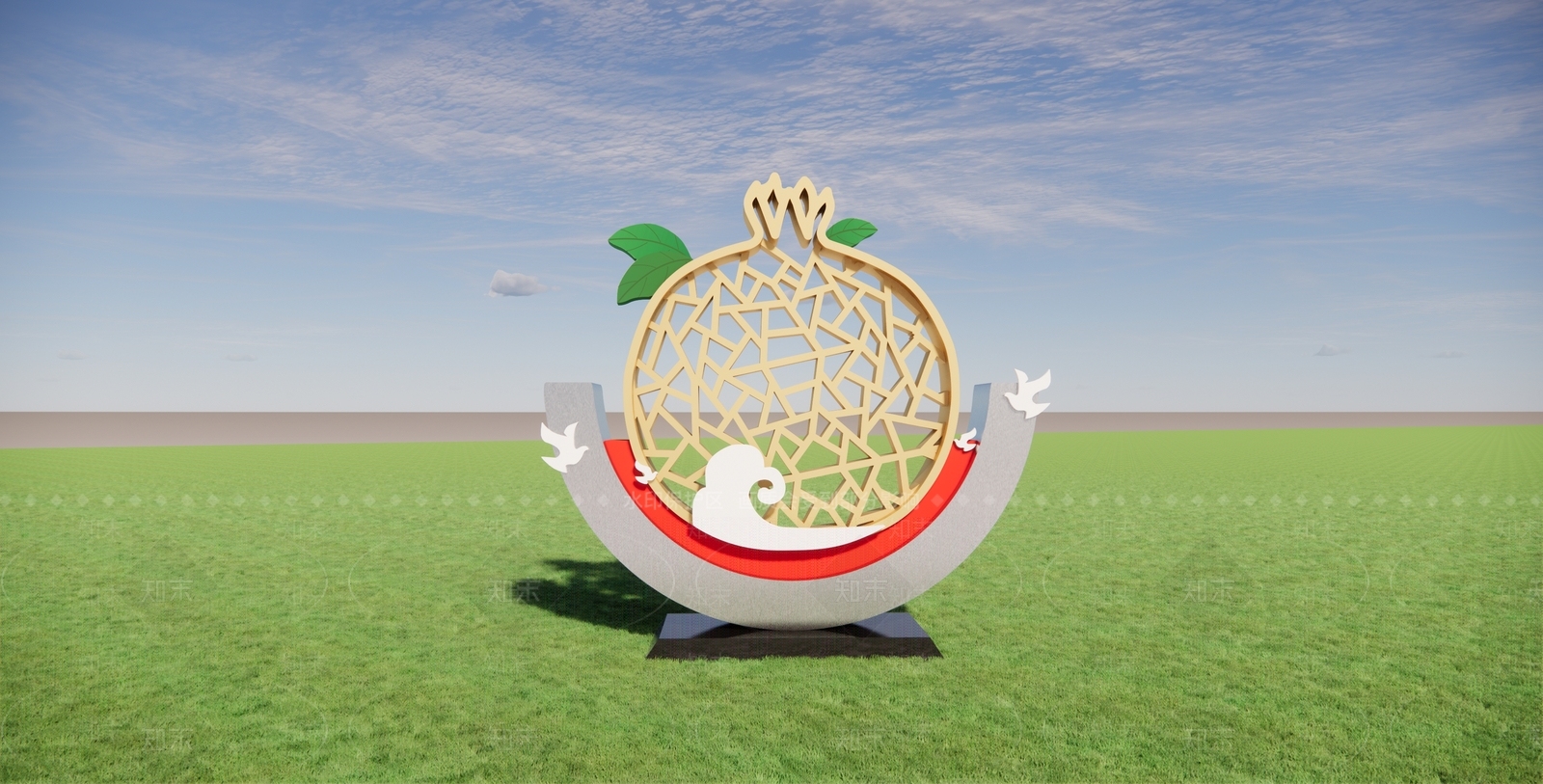 现代户外镂空石榴雕塑小品SU模型下载【ID:1161467041】