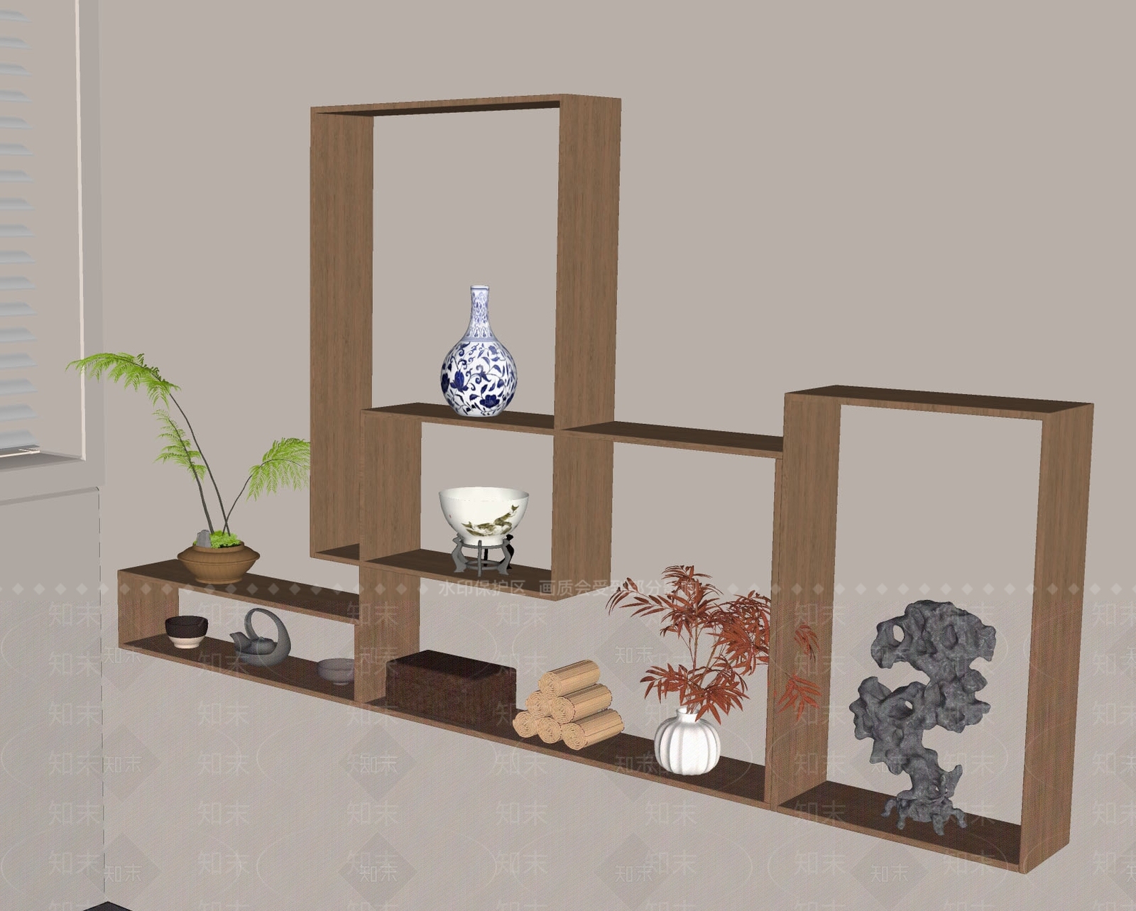 新中式置物架SU模型下载【ID:1161476518】
