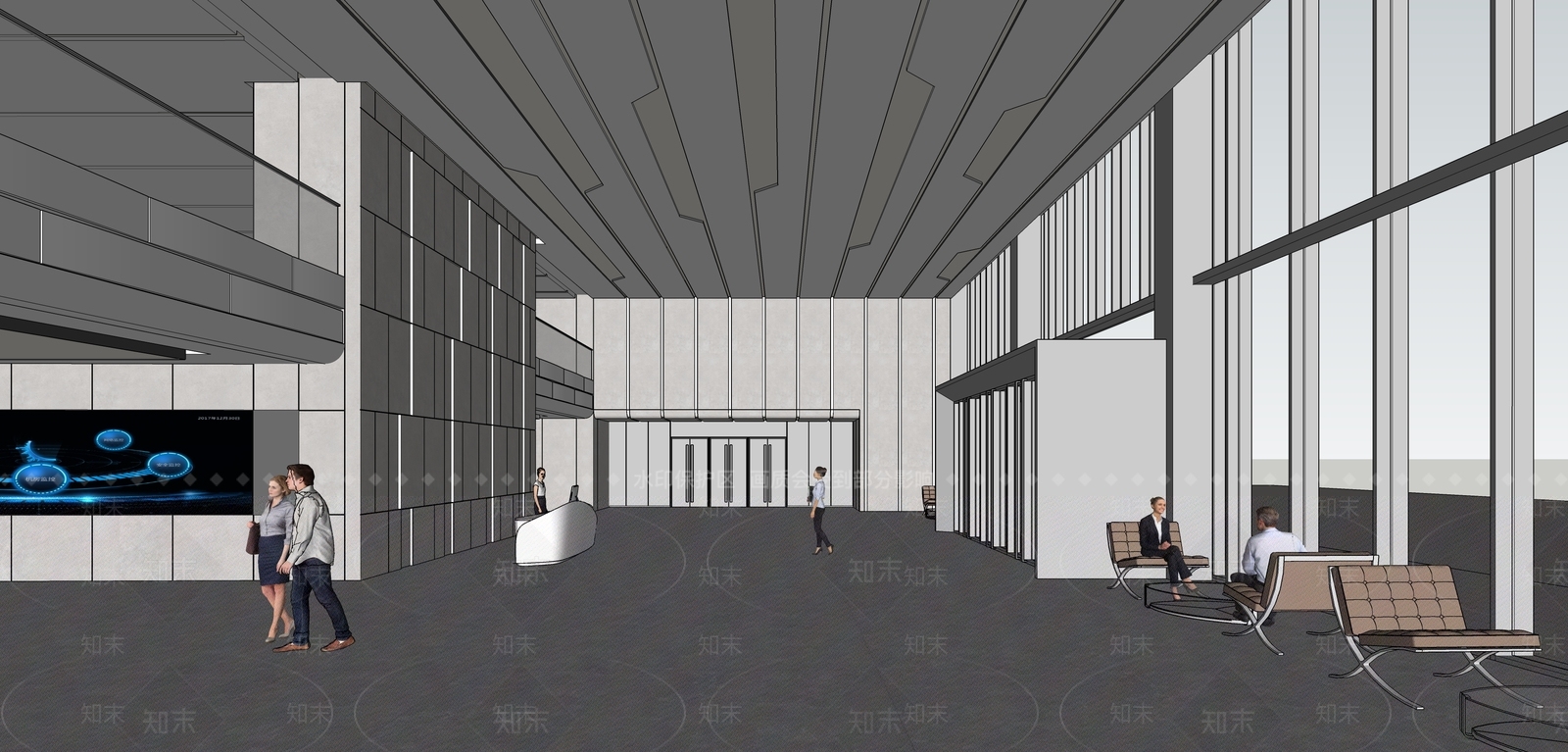 现代办公大堂SU模型下载【ID:1161477302】