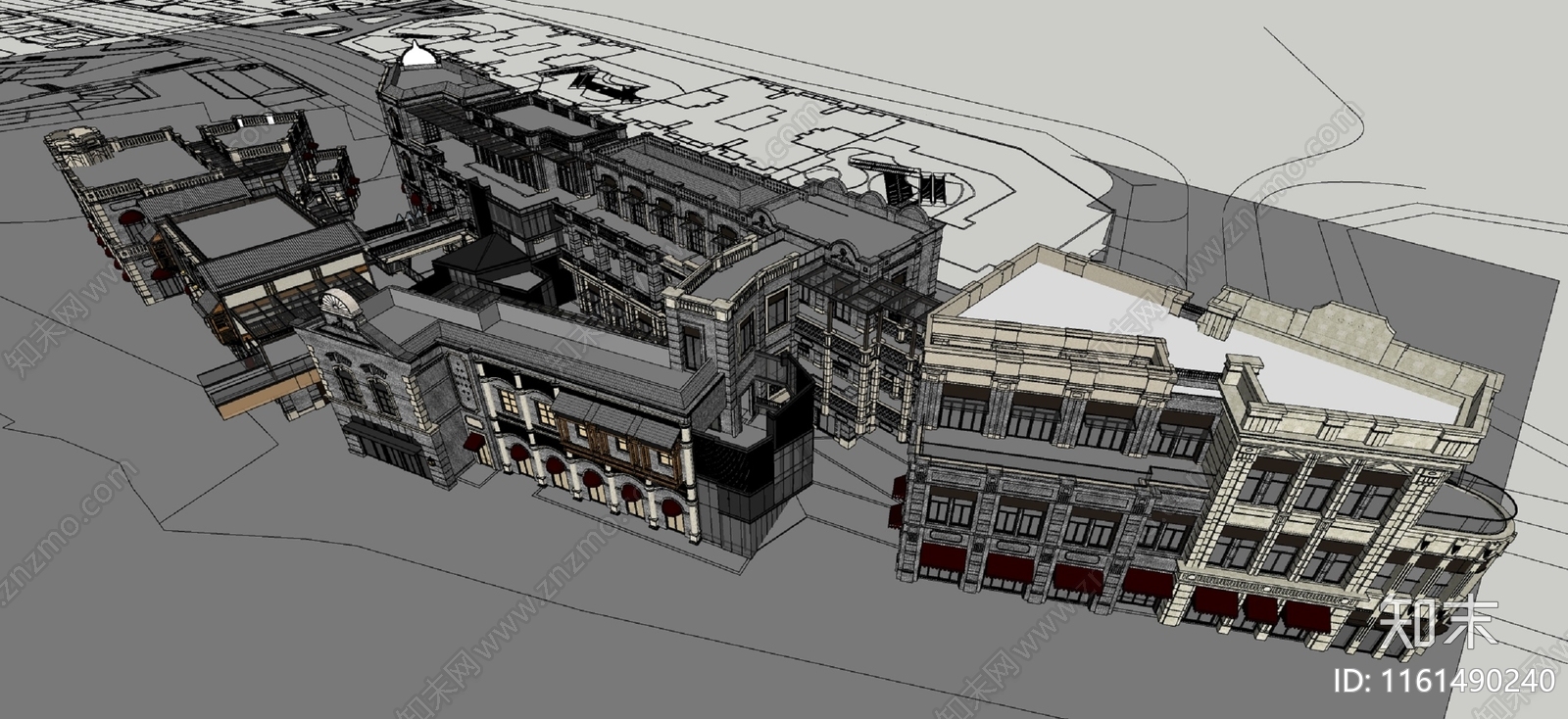 欧式商业街SU模型下载【ID:1161490240】