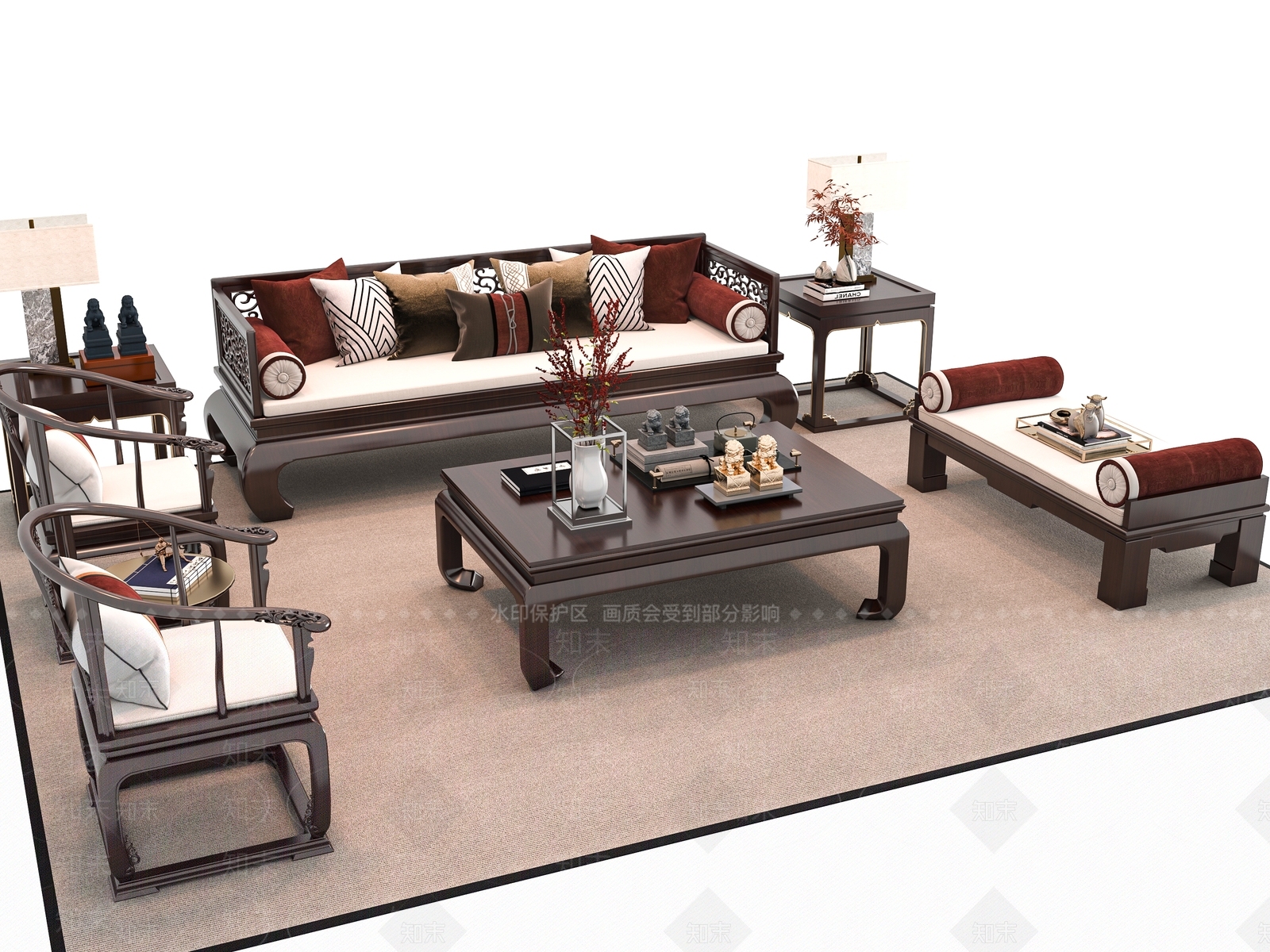 新中式沙发茶几组合3D模型下载【ID:1161493017】