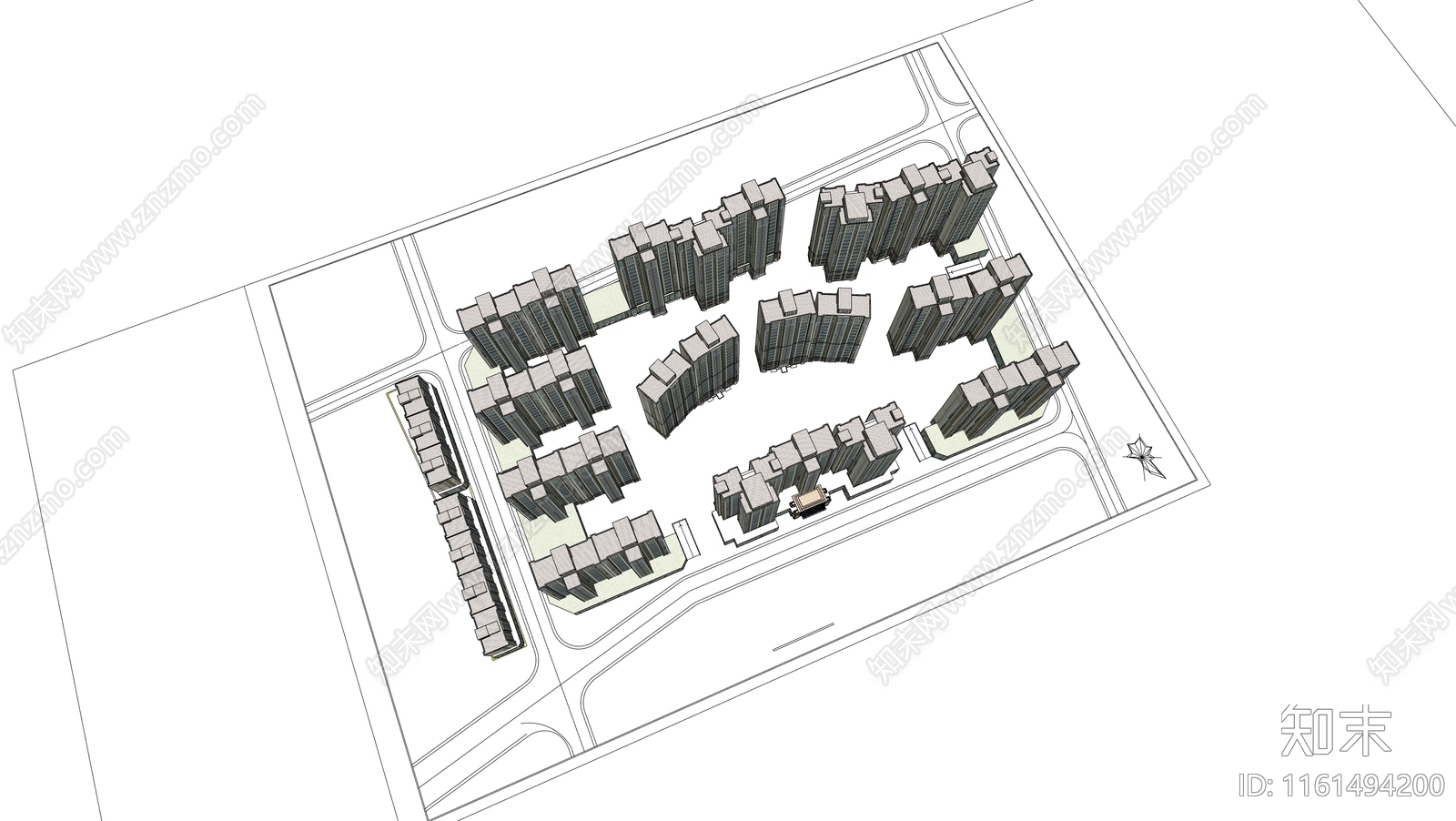 现代高层住宅鸟瞰图SU模型下载【ID:1161494200】