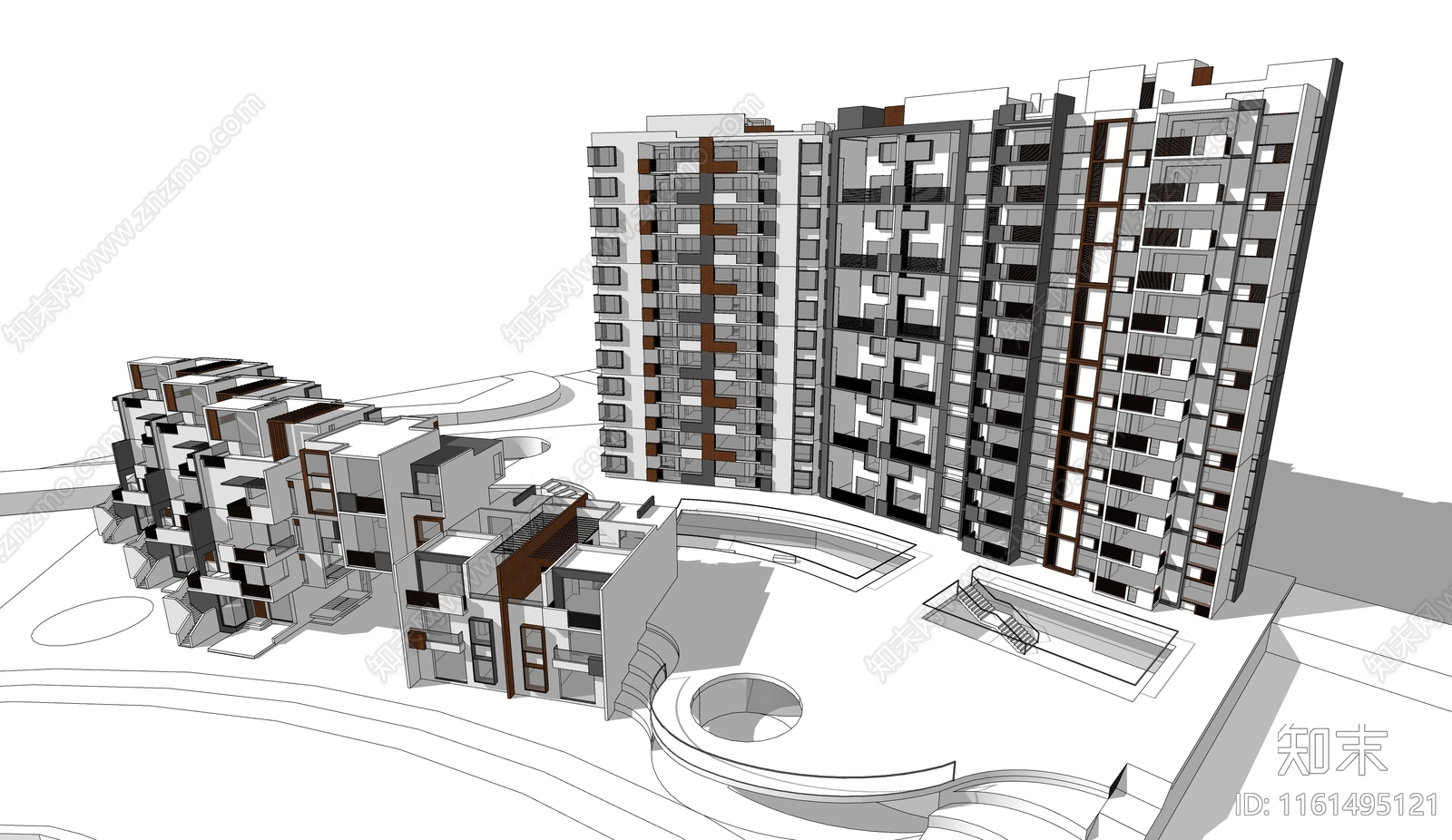 现代高层住宅SU模型下载【ID:1161495121】