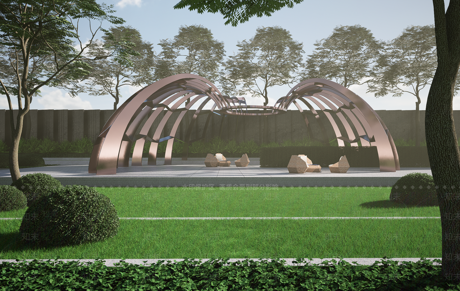 现代创意拱形弧形景观廊架SU模型下载【ID:1161496206】