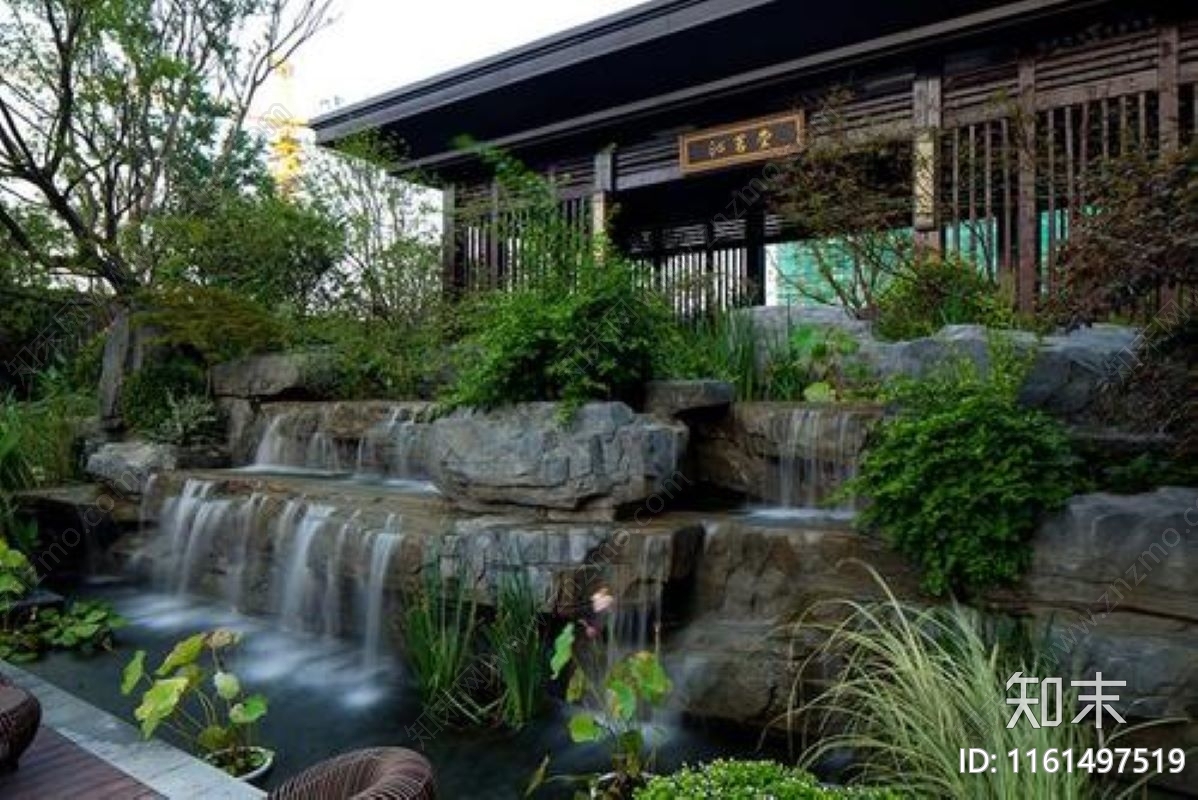 中式庭院假山石跌水景观施工图下载【ID:1161497519】