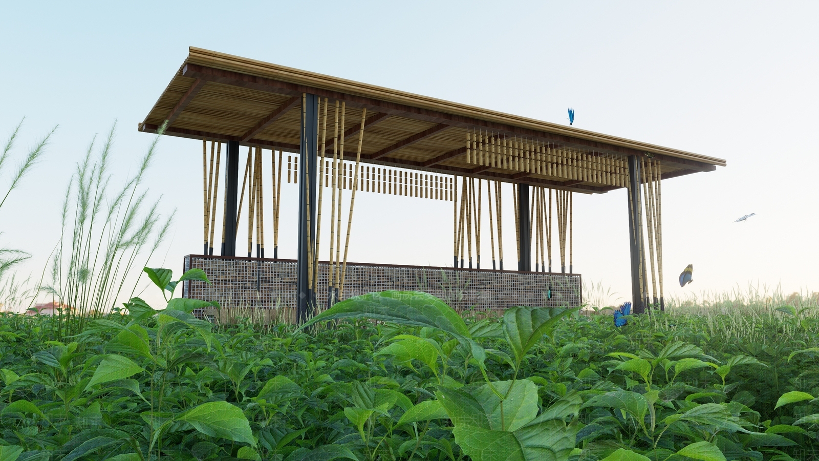 中式竹编景观亭SU模型下载【ID:1161498158】