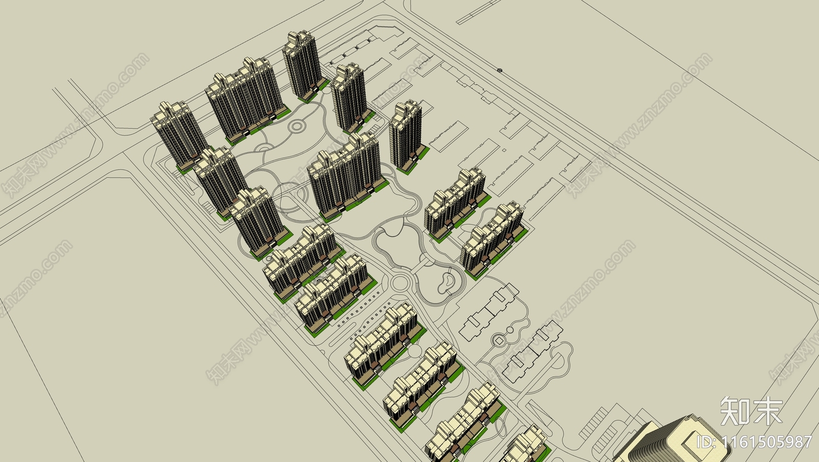 现代小区建筑SU模型下载【ID:1161505987】