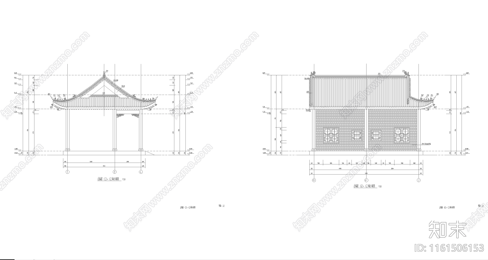 仿古歇山偏房工具房施工图下载【ID:1161506153】