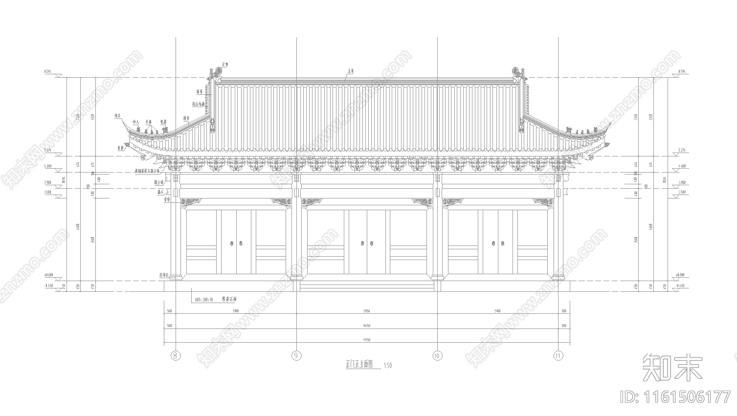 入口歇山仿古建门房施工图下载【ID:1161506177】