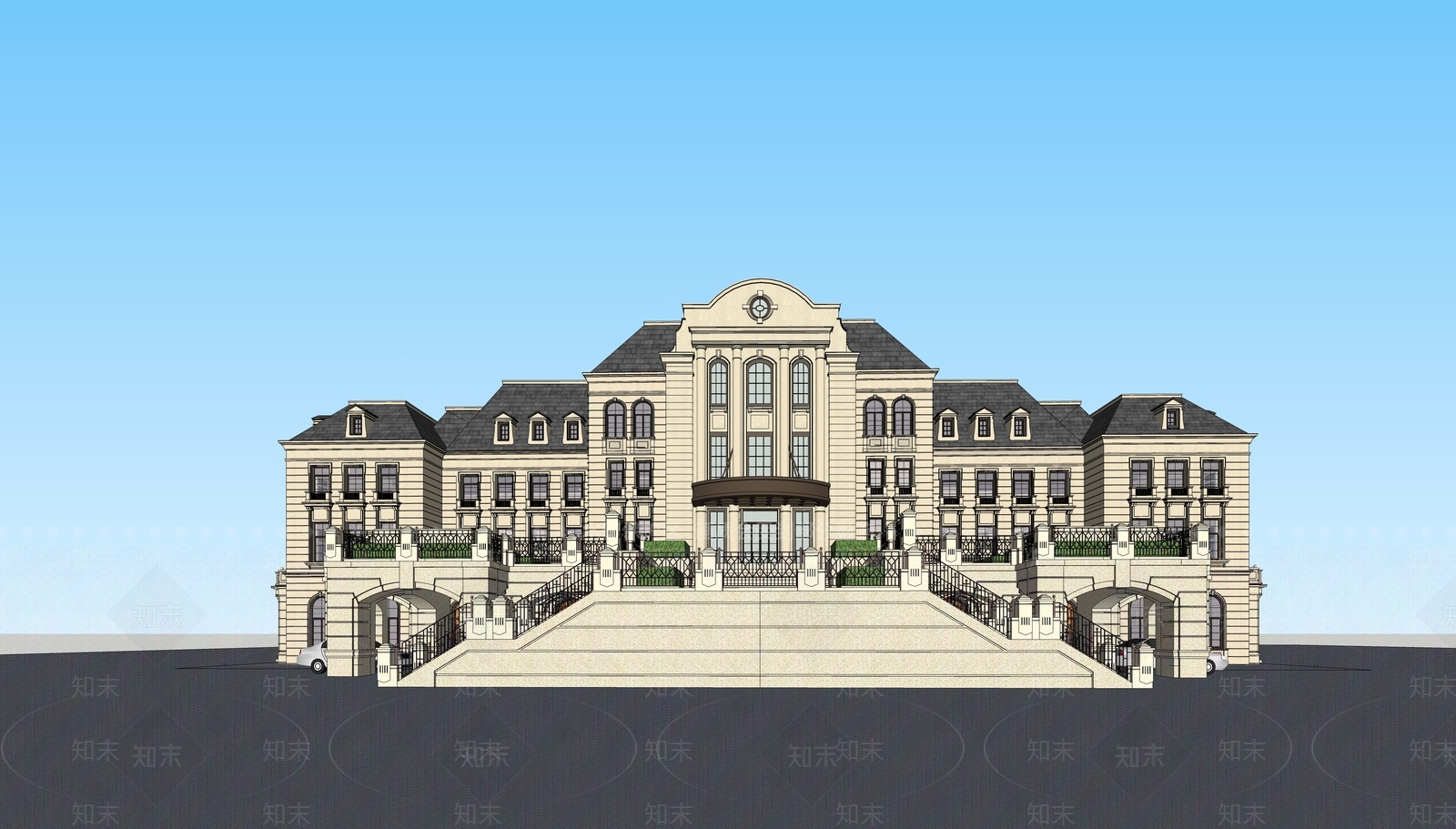 法式会所建筑SU模型下载【ID:1161512078】