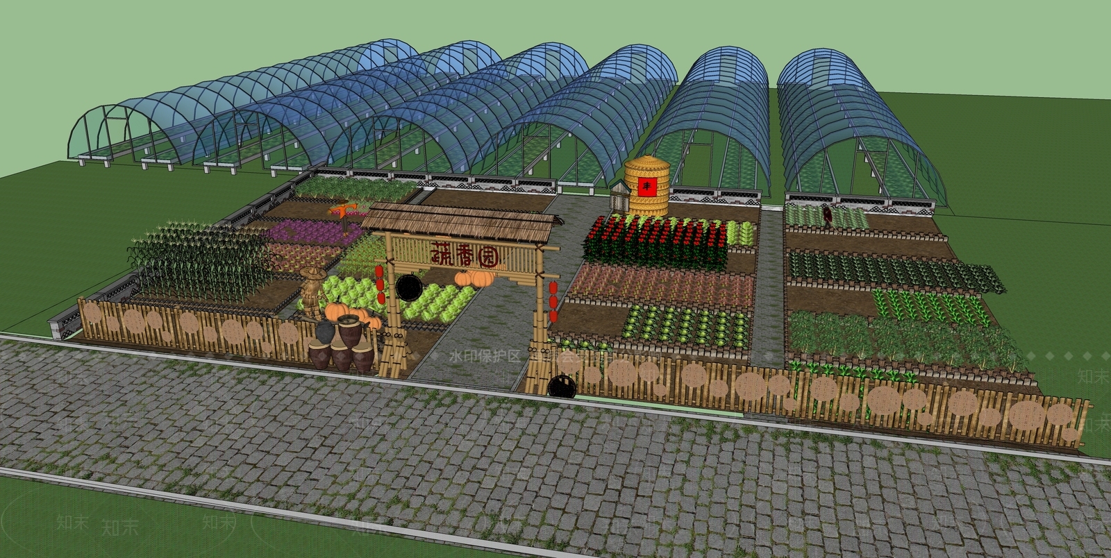 新中式乡村蔬菜园景观SU模型下载【ID:1161514691】