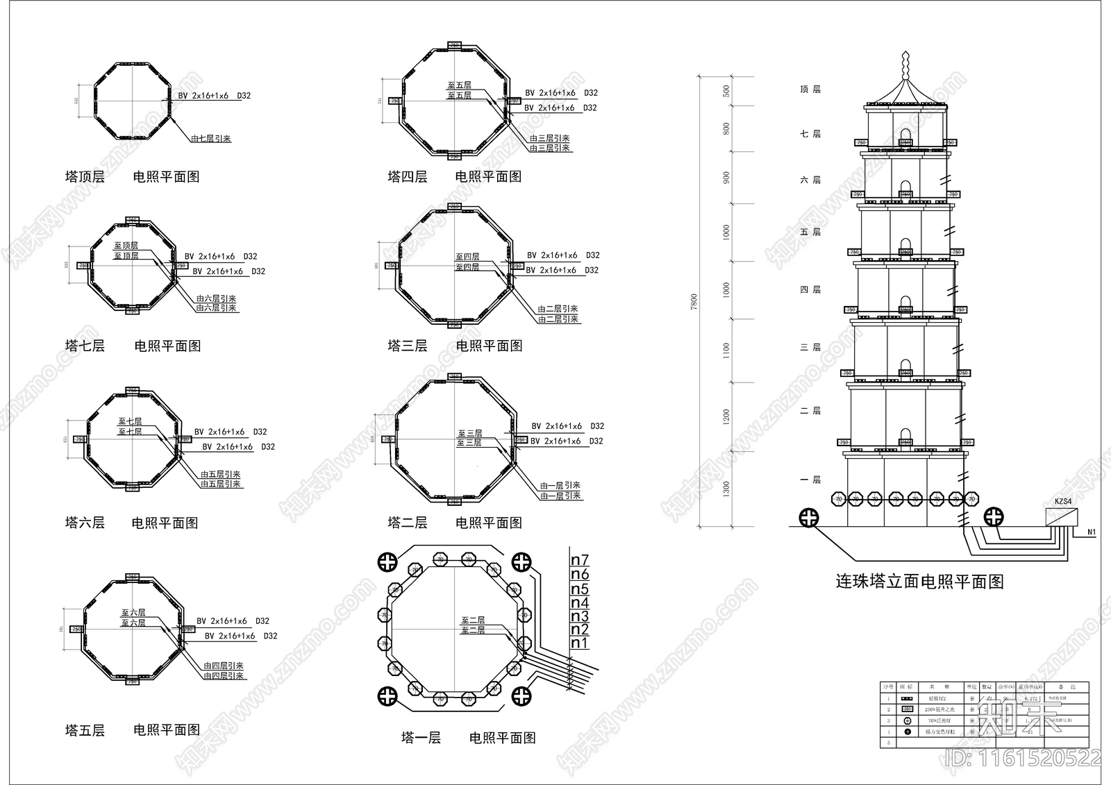 连珠塔夜景灯光电气照明图施工图下载【ID:1161520522】