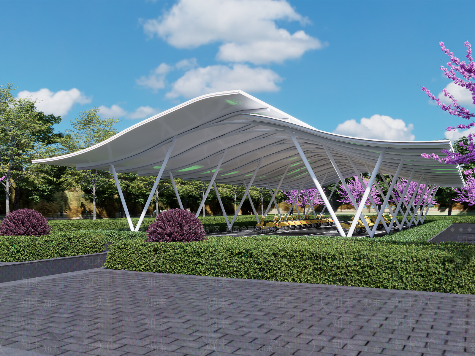 现代非机动车棚SU模型下载【ID:1161521640】