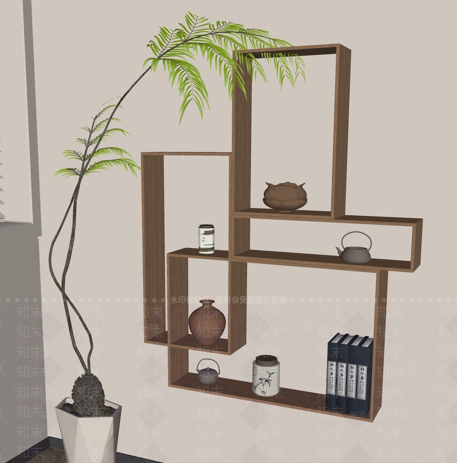 新中式置物架SU模型下载【ID:1161525050】